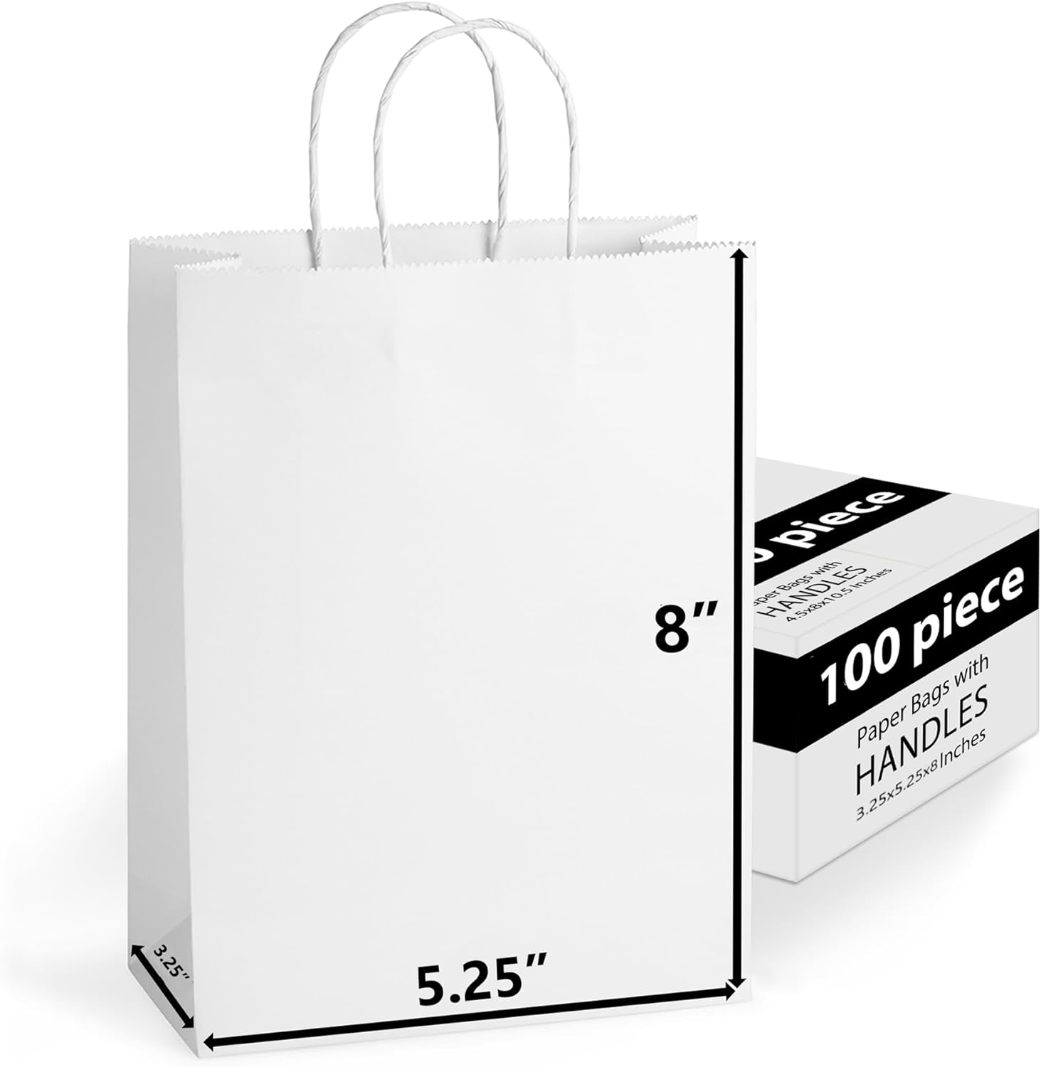 White Paper Gift Bags Bulk with Handles 5.25 X 3.25 X 8