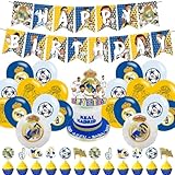 Madrid Soccer CF Birthday Decorations, Soccer Theme Party Supplies with Banner, Cake Topper, Cupcake Toppers, Foil Balloons for Fans Adults Birthday Party Favors