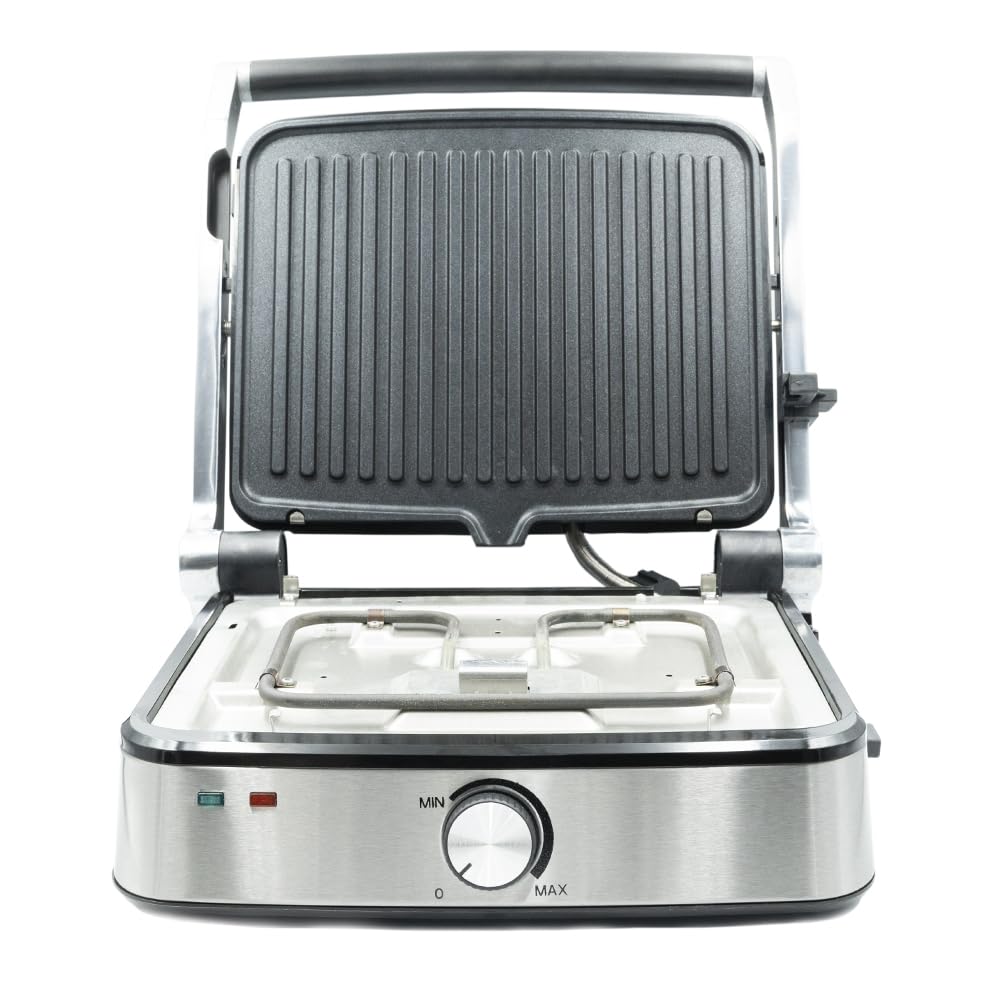 BEHOME Griglia Elettrica Antiaderente in Ghisa con Piastre Removibili 2000W | Griglia Elettrica Barbecue Temperatura Regolabile e Vaschetta Raccogli Grasso
