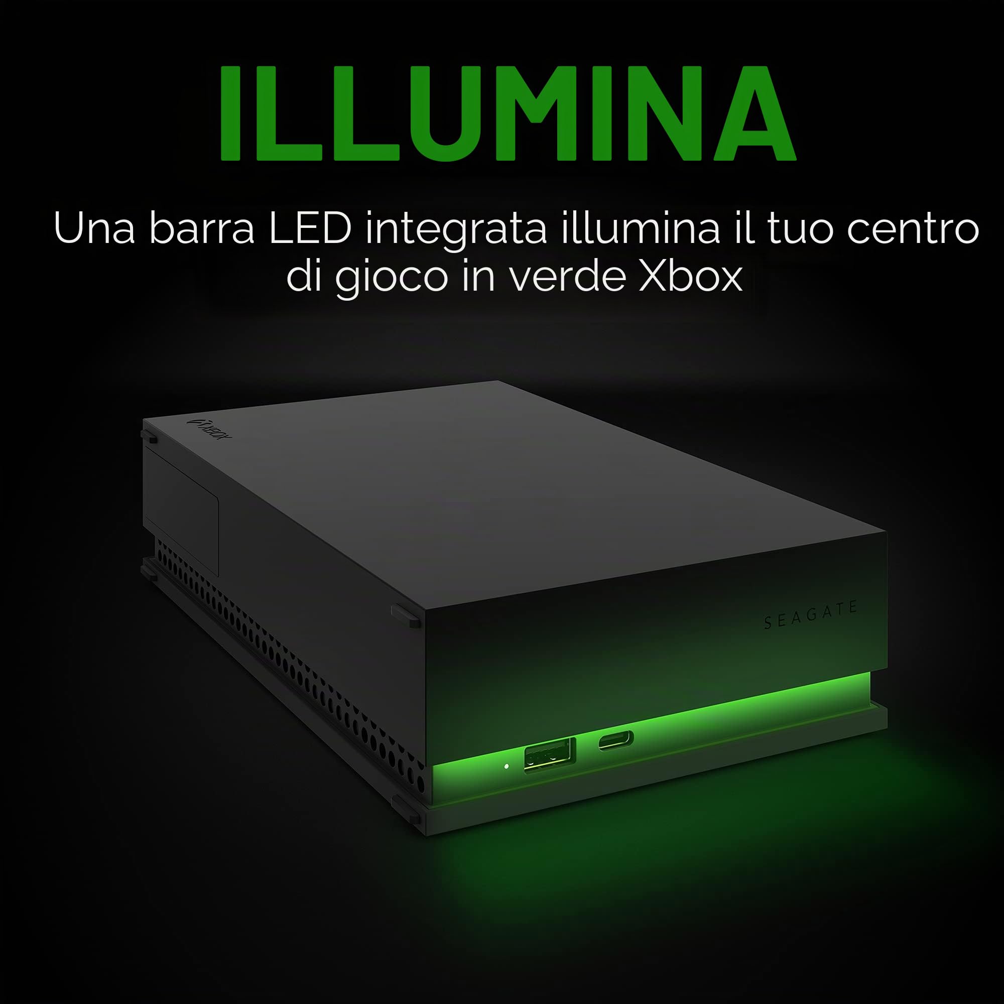 Seagate Game Drive Hub, 8TB, External Hard Drive Desktop, USB 3.2 Gen 1, Dual USB-C and USB-A ports, Xbox Certified, with RGB LED lighting, (STKW8000400), HUB Black w. LED