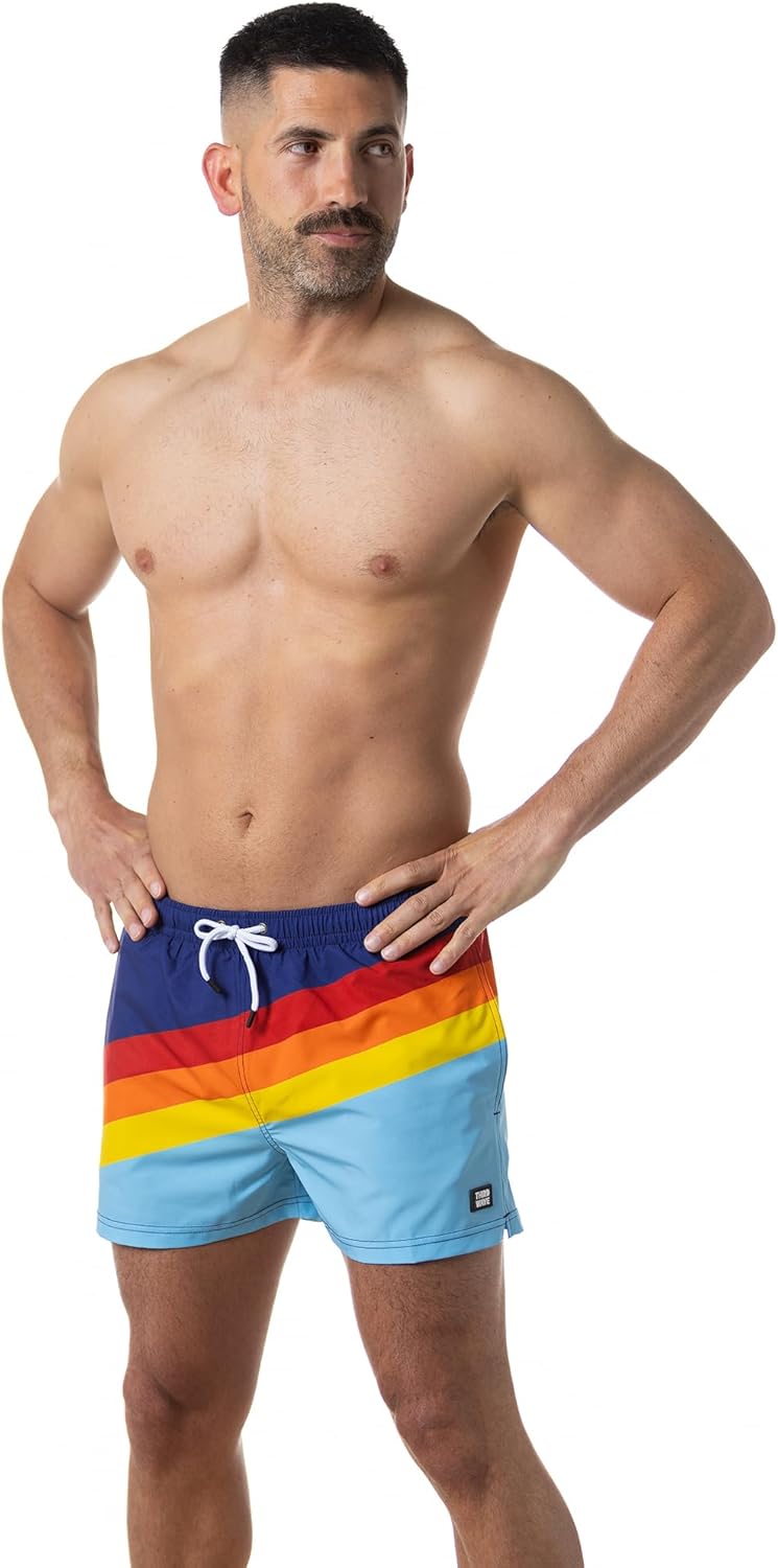 Third Wave Swim Trunks for Men with Compression Liner and 3 Inch Inseam - Premium Swim Shorts and Bathing Suit for Swimming