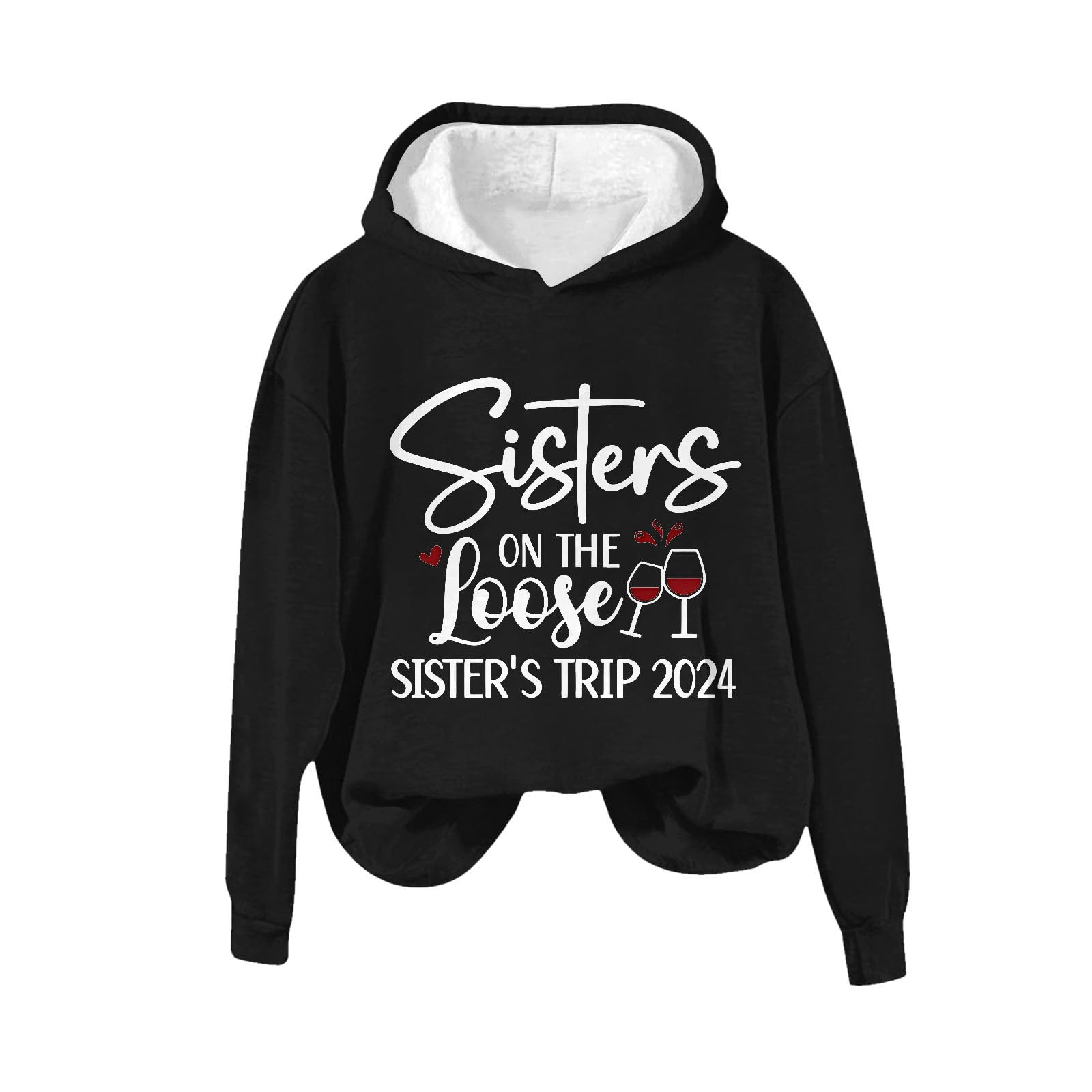 Oversized Sweatshirt Women Plus Size Sisters On The Loose Sisters Trip 2024 Fun Vacation Sweatshirt Casual Hooded Pullover Tops Long Sleeve Blouses Womens Plus Size Sweatshirt