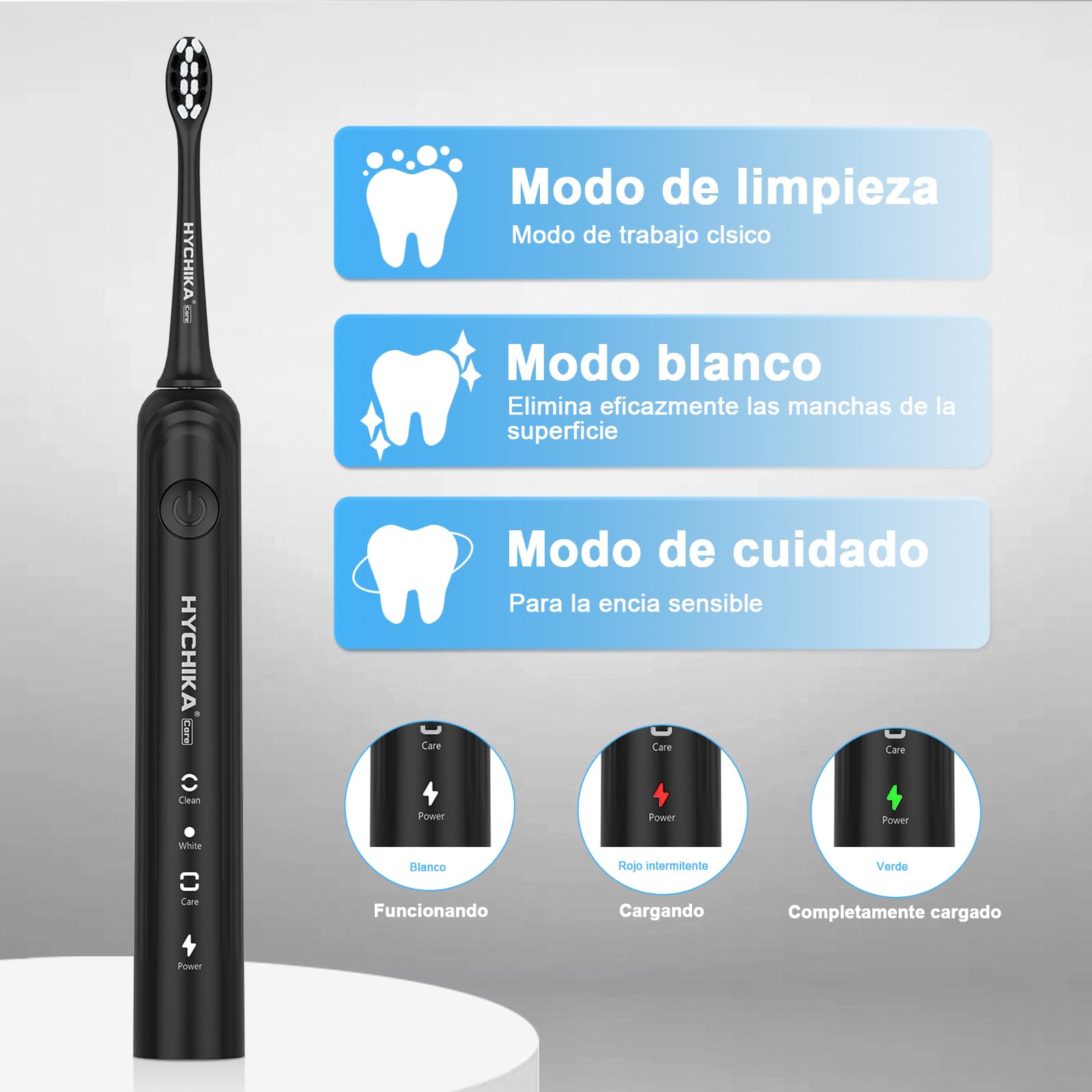 Cepillo de dientes eléctrico sónico para adultos,recargable 240 días de duración de batería con 2500mAh,8 cabezales de repuesto,3 modos de limpieza y resistencia al agua IPX7,negro