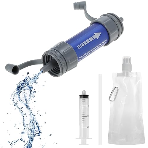 Sistema de filtración de agua al aire libre Filtro de agua Purificador de paja con bolsa para beber para preparación de emergencia Camping Viajar