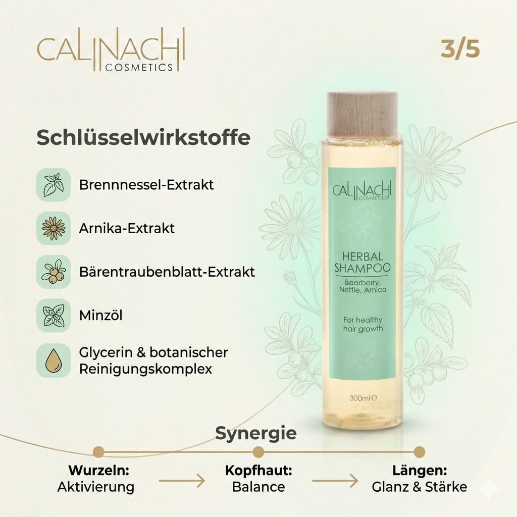 CALINACHI Kräuter-Shampoo & Haarserum Set 300+30 ml Procapil | 2-Schritte Kopfhaut-Routine aus Bärentraube-Kräuter-Shampoo und leichtem Serum für Glanz und bessere Kämmbarkeit