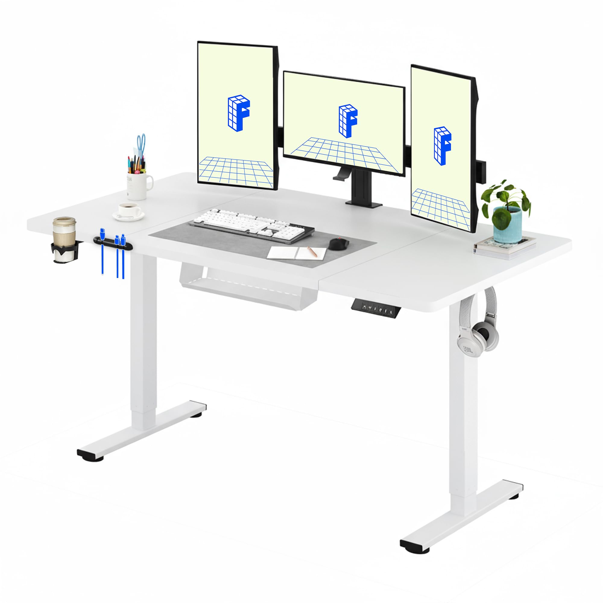 FLEXISPOT E1 Plus Electric Standing Desk Height Adjustable Sit Stand Desk with Memory Smart Panel (160 * 60cm, White Frame+White Desktop)