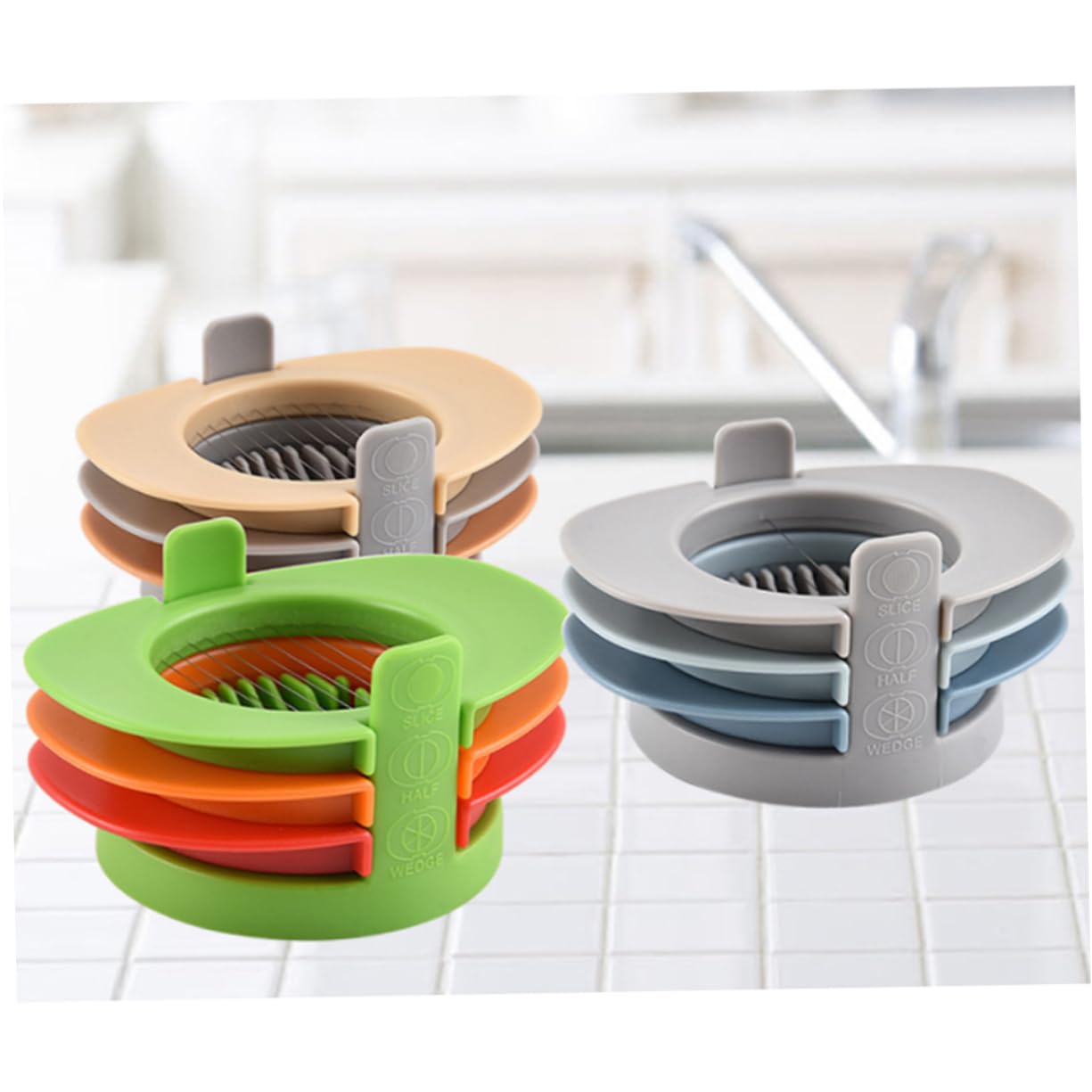 OFFSCH Egg Cutters Multifunctional Egg Slicer Egg Cooked Eggs Cutter Egg Separator Kitchen Tool Set of 3 Light Grey Light Blue