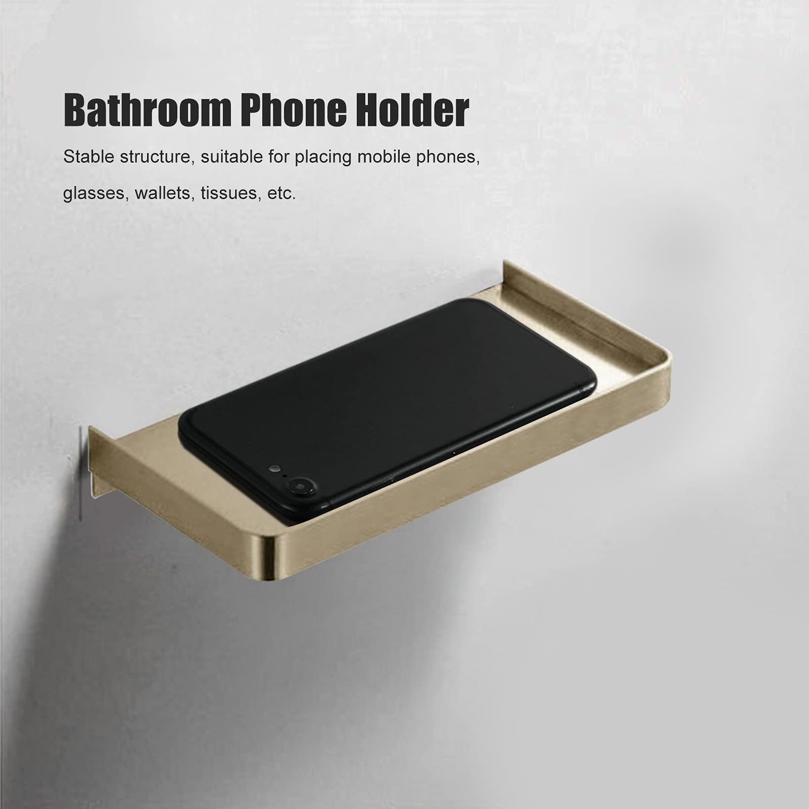 Supporto da parete in acciaio inox per bagno, mensola per telefono, accessorio per interni, 185 x 90 mm (lucido)