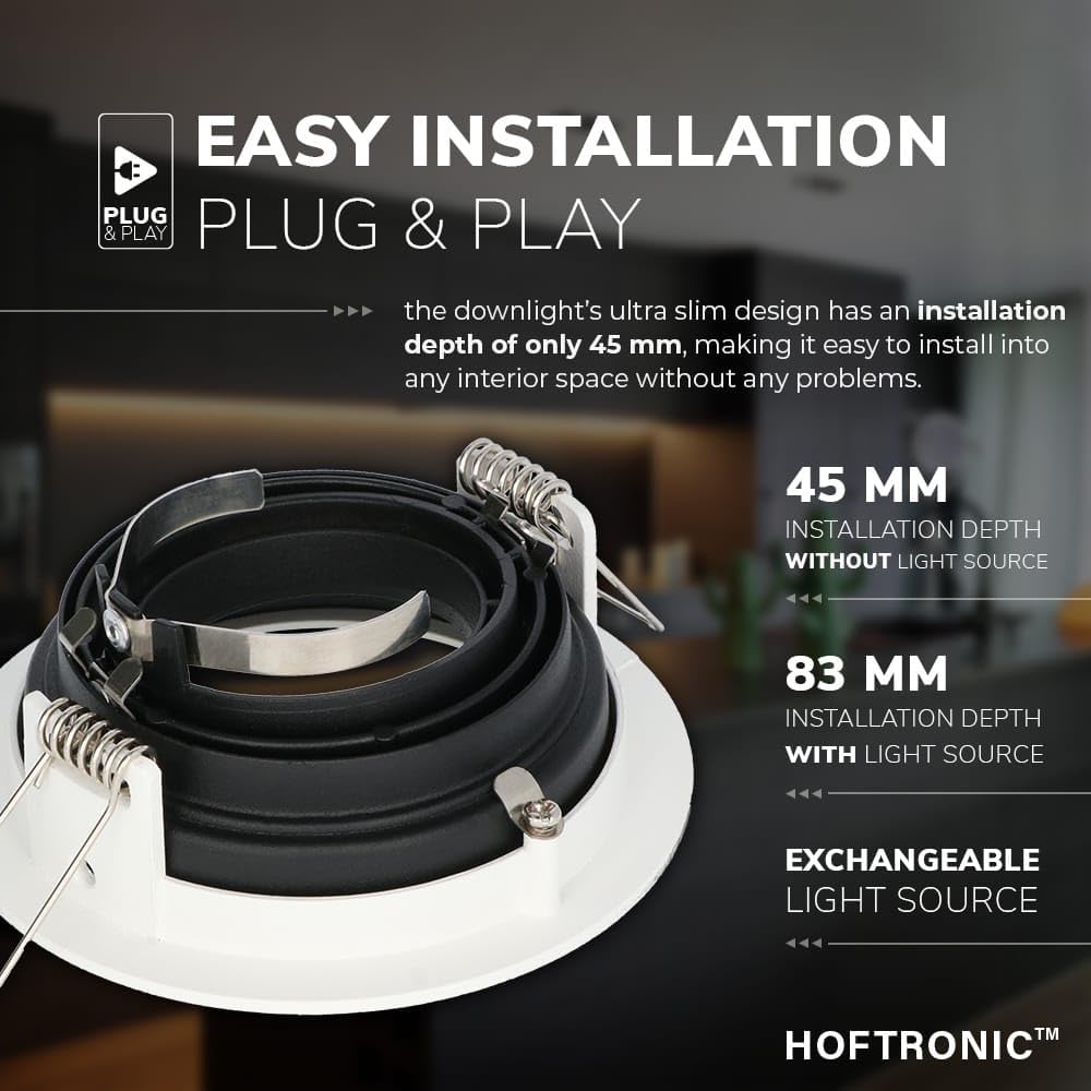 HOFTRONIC 6er Set Laredo LED Einbaustrahler GU10 4W 345lm 2700K warmweiß dimmbar schwenkbar rund IP20 Innenbereich Weiß