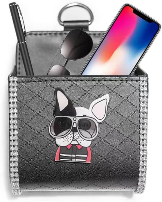 Cathit Organizador de cuero para almacenamiento de ventilación de automóvil, organizador de bolsillo ordenado para lentes de sol, teléfono, monedas,