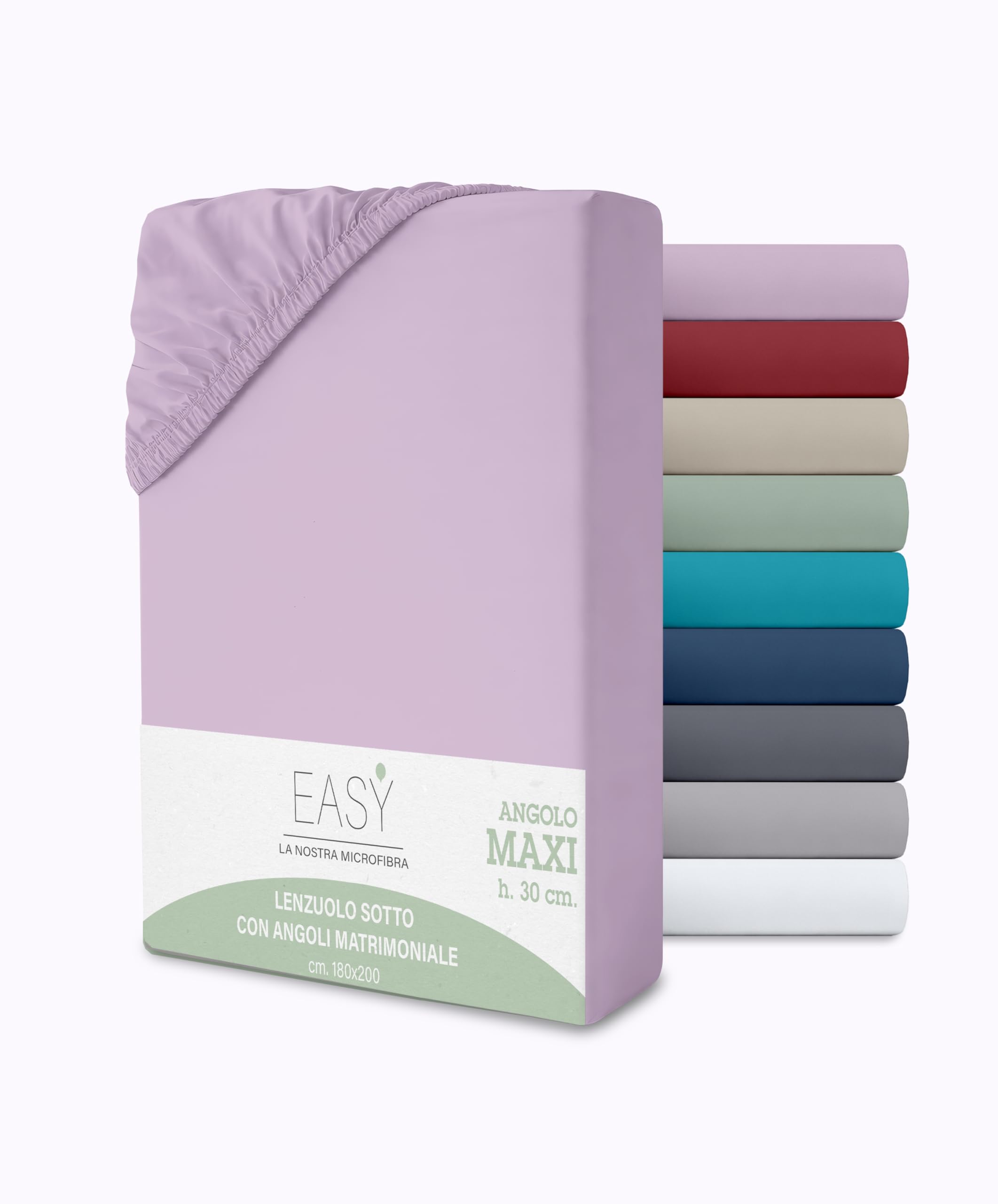 Double Fitted Sheet, 180 x 200 + 30 cm, Microfibre, 30 cm Height, Plain Colour, No Iron, Fitted Sheet with Elasticated Corners