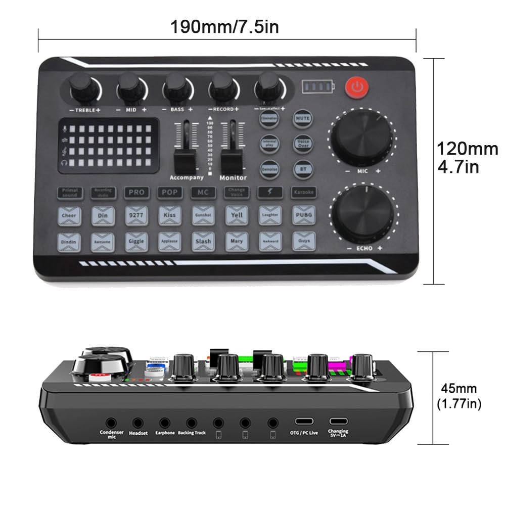 SHABD Carte Son Microphone Table de Mixage Audio Carte Son Console de Mixage Audio Amplificateur Table de Mixage de Musique en Direct Amplificateur ÉQuipement DJ