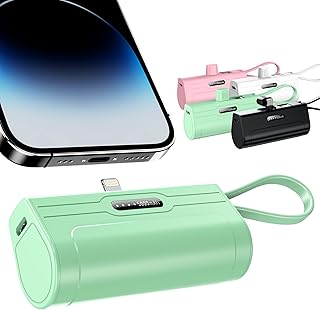 RAVIAD Portable Charger, 5,000mAh Power Bank with Type-C/iPhone Dual Charging Port, Ultra-Compact External Battery Mini Power Bank Compatible for All iPhone, iPad, Samsung and More-Green