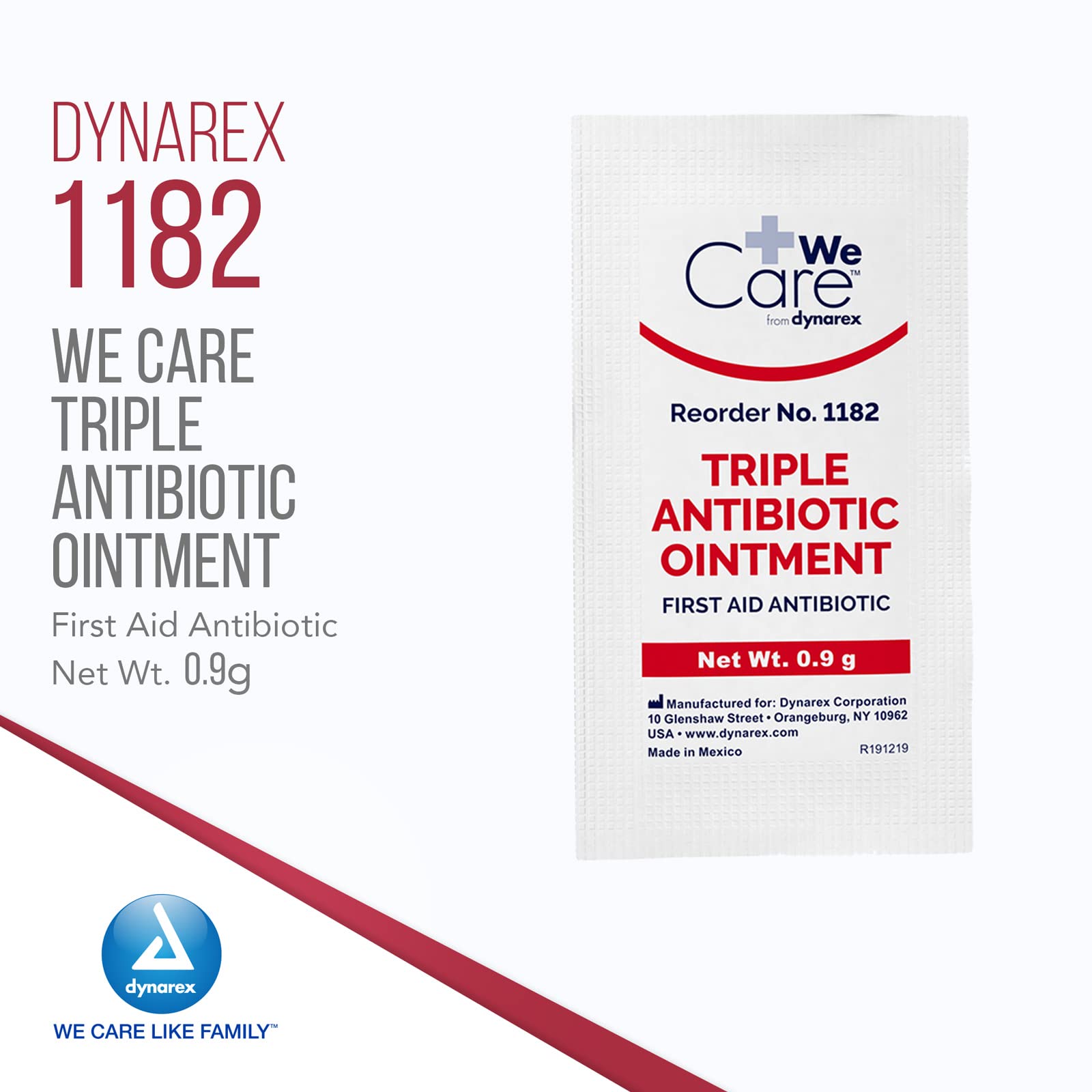 Dynarex Triple Antibiotic Ointment, Used for Minor Wounds Such as Cuts, Scrapes and Burns, Single-Use First Aid Ointment 0.9g Foil Packets, 1 Case - 12 Boxes of 144 Packets