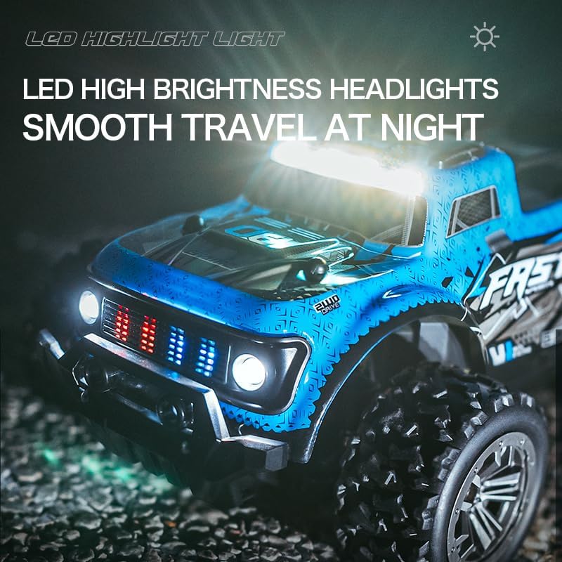 Miniatura 4 de Coche de control remoto de alta velocidad 120 RC para niños, 2.4G camión todoterreno 25KMH acelerador a escala completa con un diferencial y faro