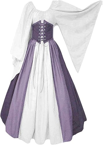 Abaowedding - Vestido para mujer, medieval, renacentista, con mangas estilo trompeta, gótico, retro