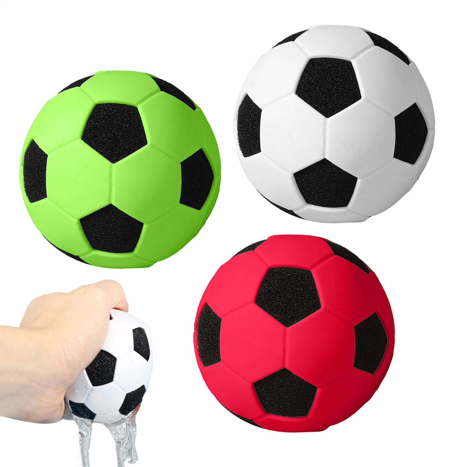 Mini Soccer Ball - 3 Piece Soft Foam Sponge Toy | Indoor Outdoor Bouncy Football | Kids Stress Relief Relaxation Game, Lightweight Durable Small Training Practice Set, Home School Party Birthday