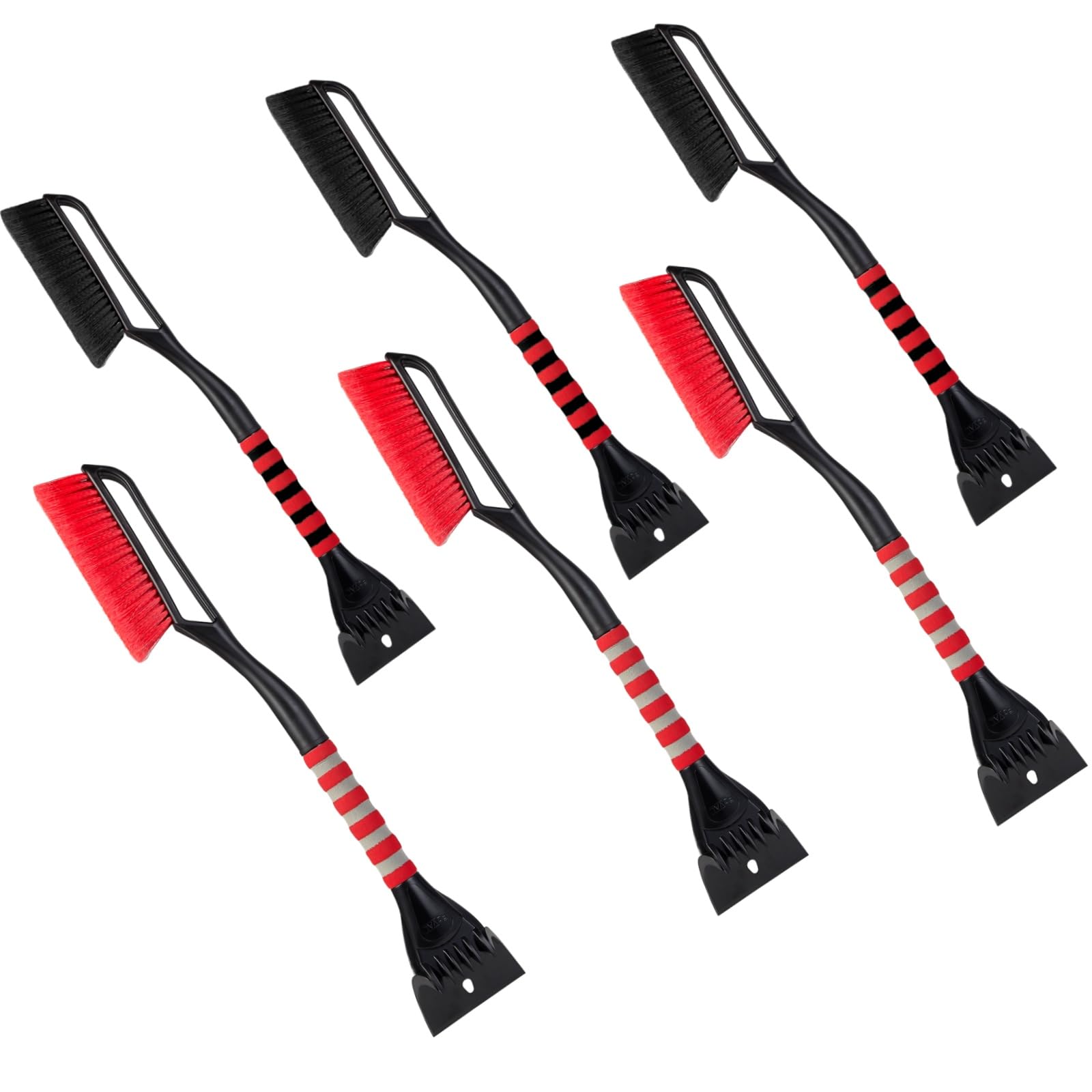 FOVAL Paquete de 6 cepillos de nieve de 27 pulgadas con raspador de hielo más ancho (12 cm de ancho), cepillo para quitar nieve con cómodo agarre de espuma para coches, camiones, SUV, parabrisas (ABS