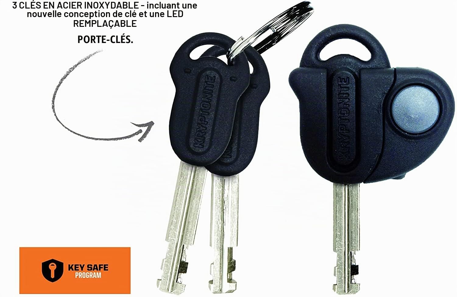 Kryptonite New York Lock Standard, Verrou de vélo, Noir/Jaune, 10 x 20 cm & Evolution 1090 Chaine antivol Adulte Unisexe, Orange, 90 cm