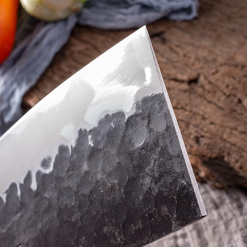MAYiT Meat Cleaver Knife, 8 Inch Sharp High Carbon Stainless Steel Chef Knife Hand Forged Chinese Cleaver With Wooden Handle For Vegetable Meat Cutting