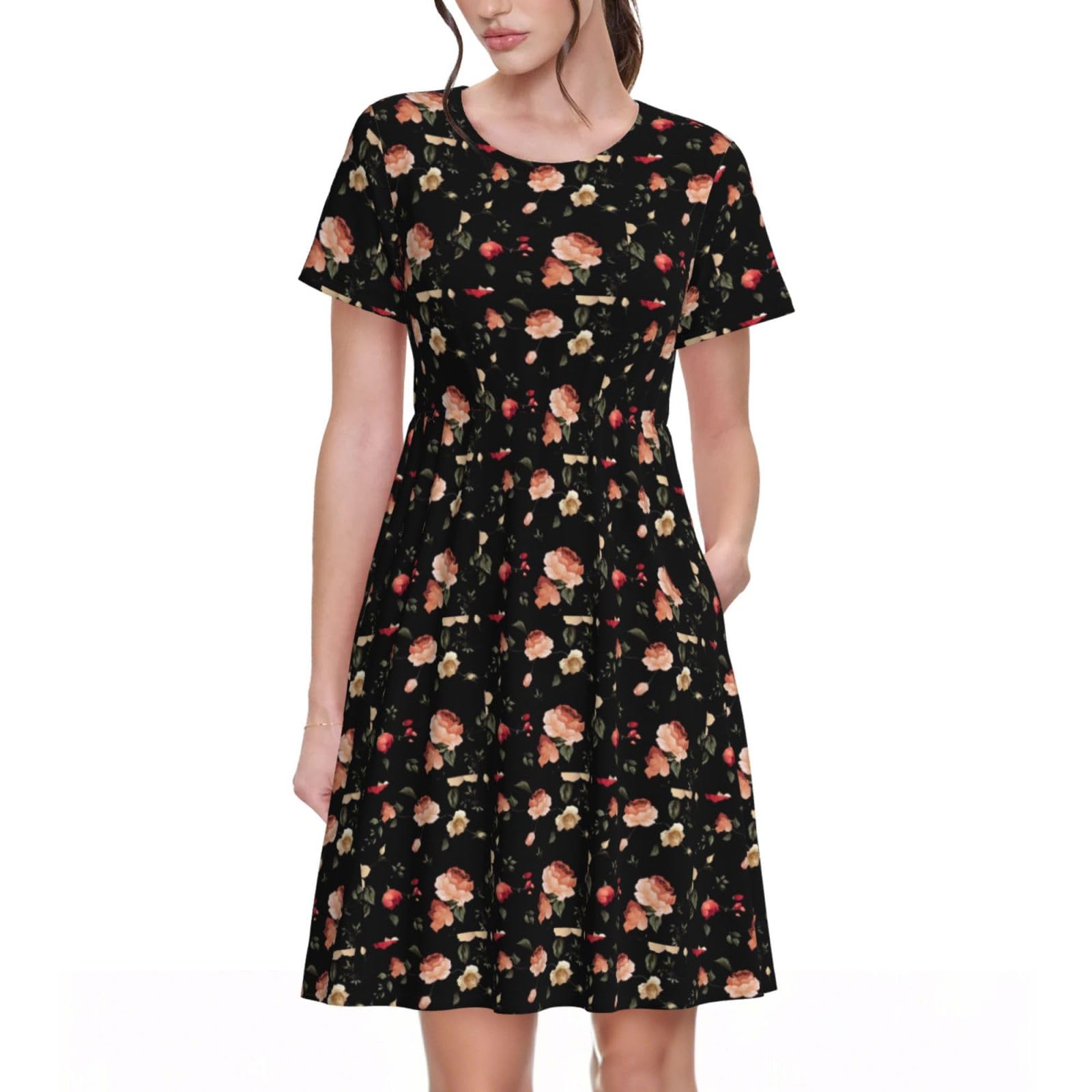 Robe d'été anti-transpiration légère à manches courtes motif fleurs - 8