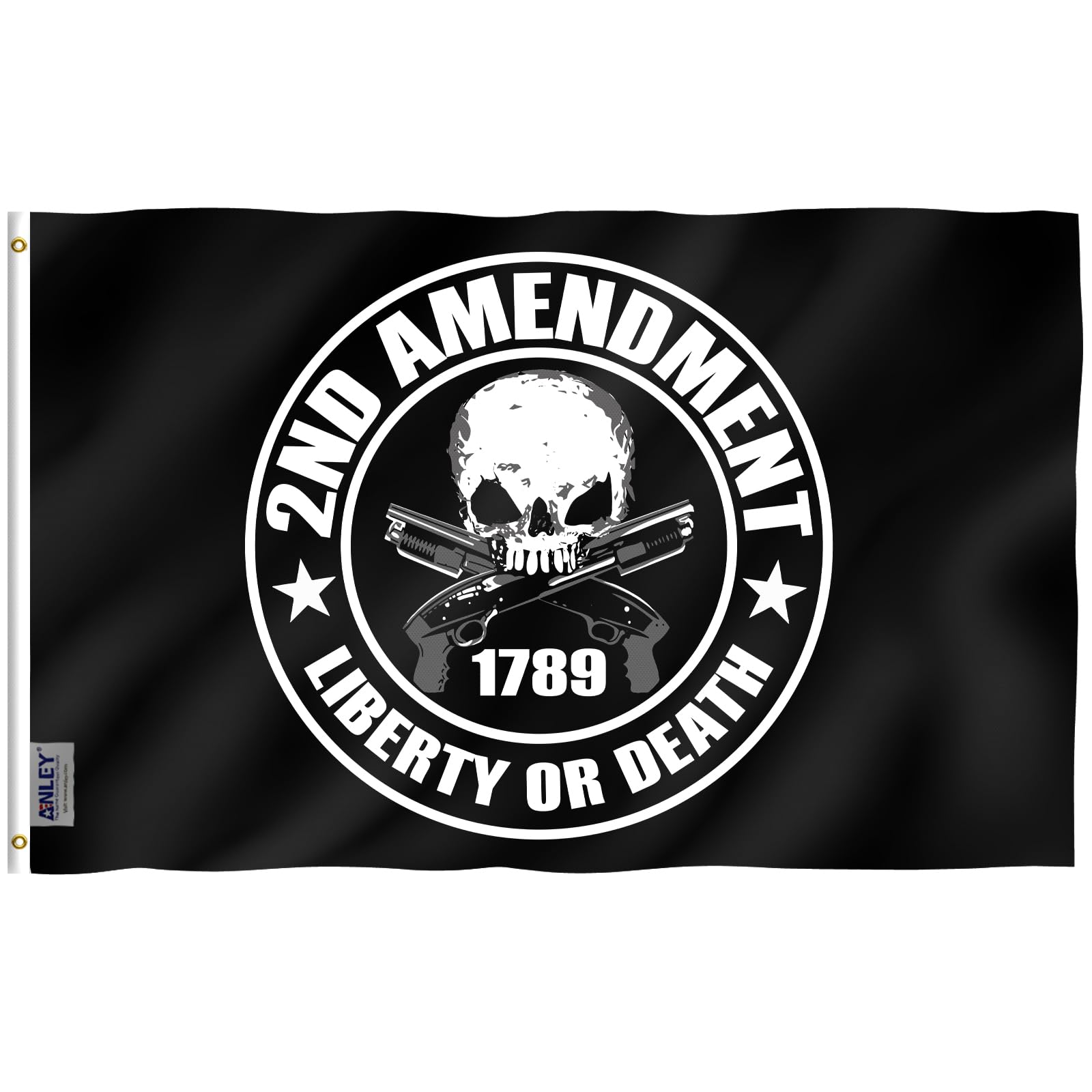 Anley Fly Breeze 3x5 Foot Liberty or Death 2nd Amendment 1789 Flag - Vivid Color and Fade proof - Canvas Header and Double Stitched - Gun Skull Flags Polyester with Brass Grommets 3 X 5 Ft
