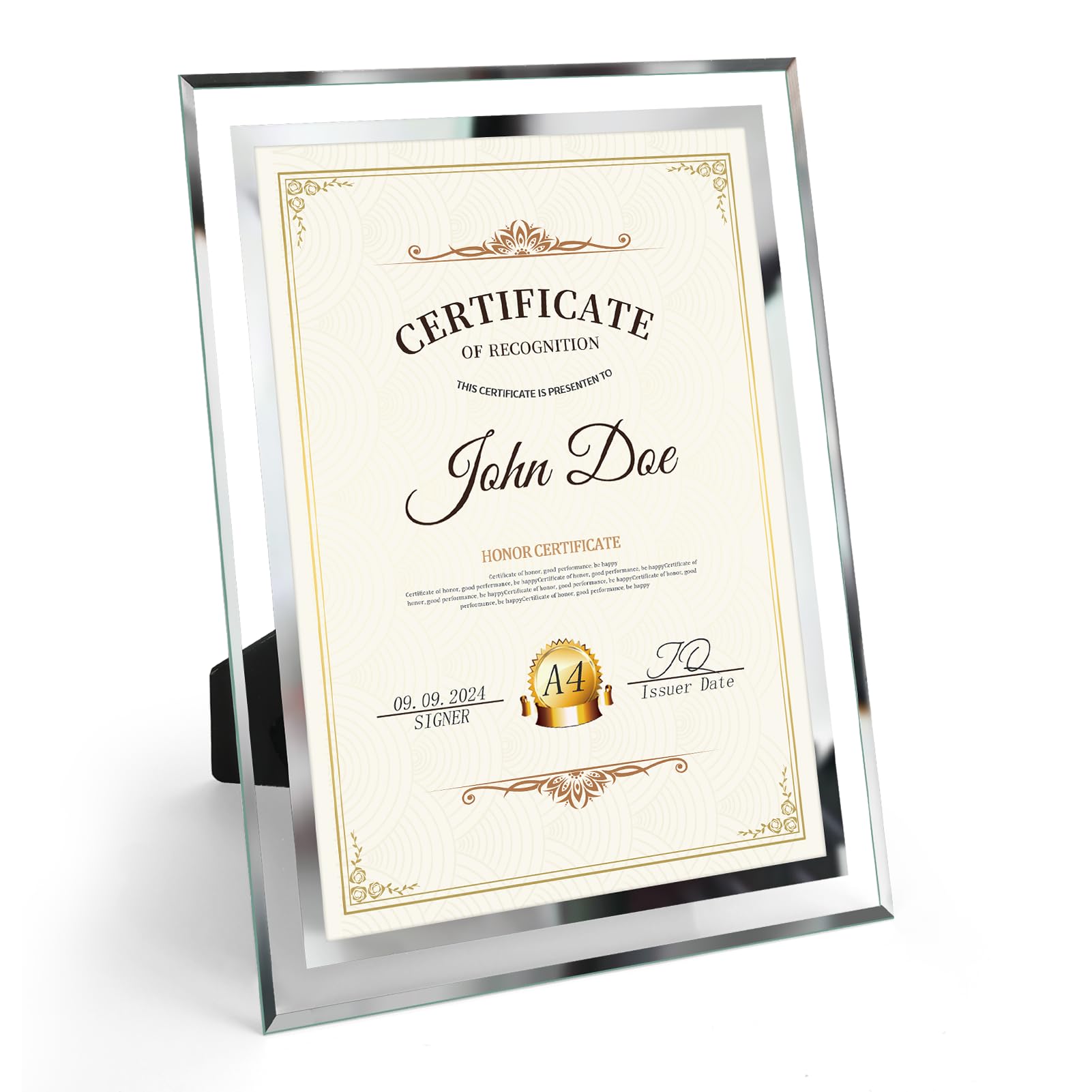 Hoikwo Marco de Fotos A4, Marcos de Cristal con Borde Plateado de Alta Transparencia, Se Puede Colocar Horizontal/Verticalmente, Adaptado para la Exhibición de Certificados, Obras de Arte, Fotografías