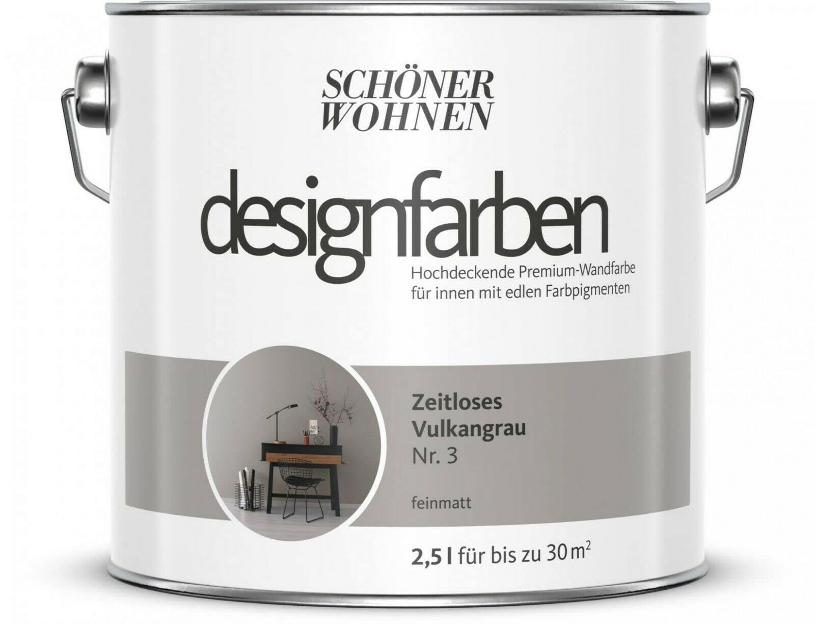 Schöner Wohnen designfarben feinmatte Wandfarbe für innen 2,5 Liter mit go/on Rollen-Set 5-tlg (Nr 9 Weiches Strandbeige)