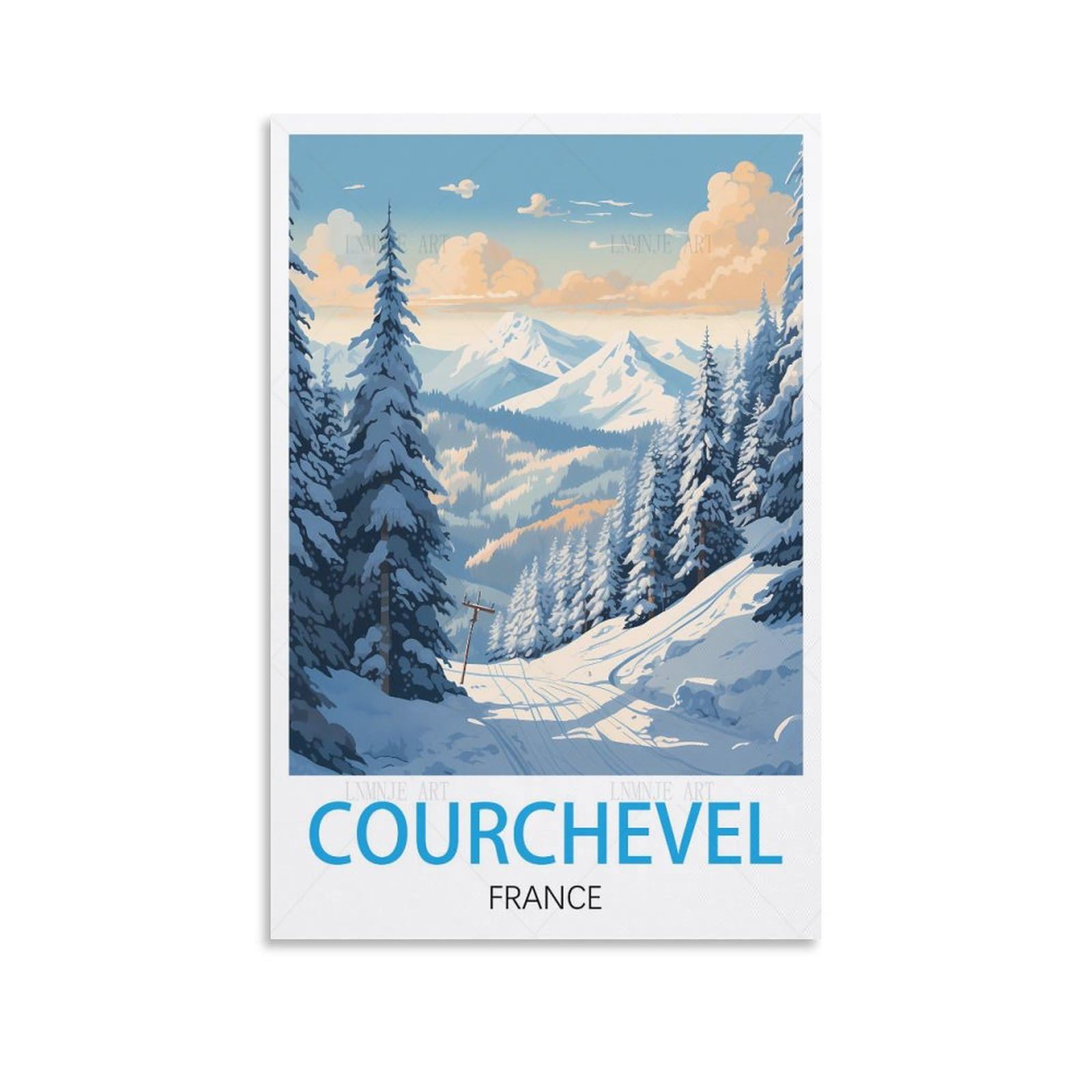 Unniq Unframe-Style Courchevel France Vintage Travel Posters Ski 12X18inch(30X45cm) Canvas Painting Wall Art, Wall Decor Pictures Prints For Living Room Bedroom