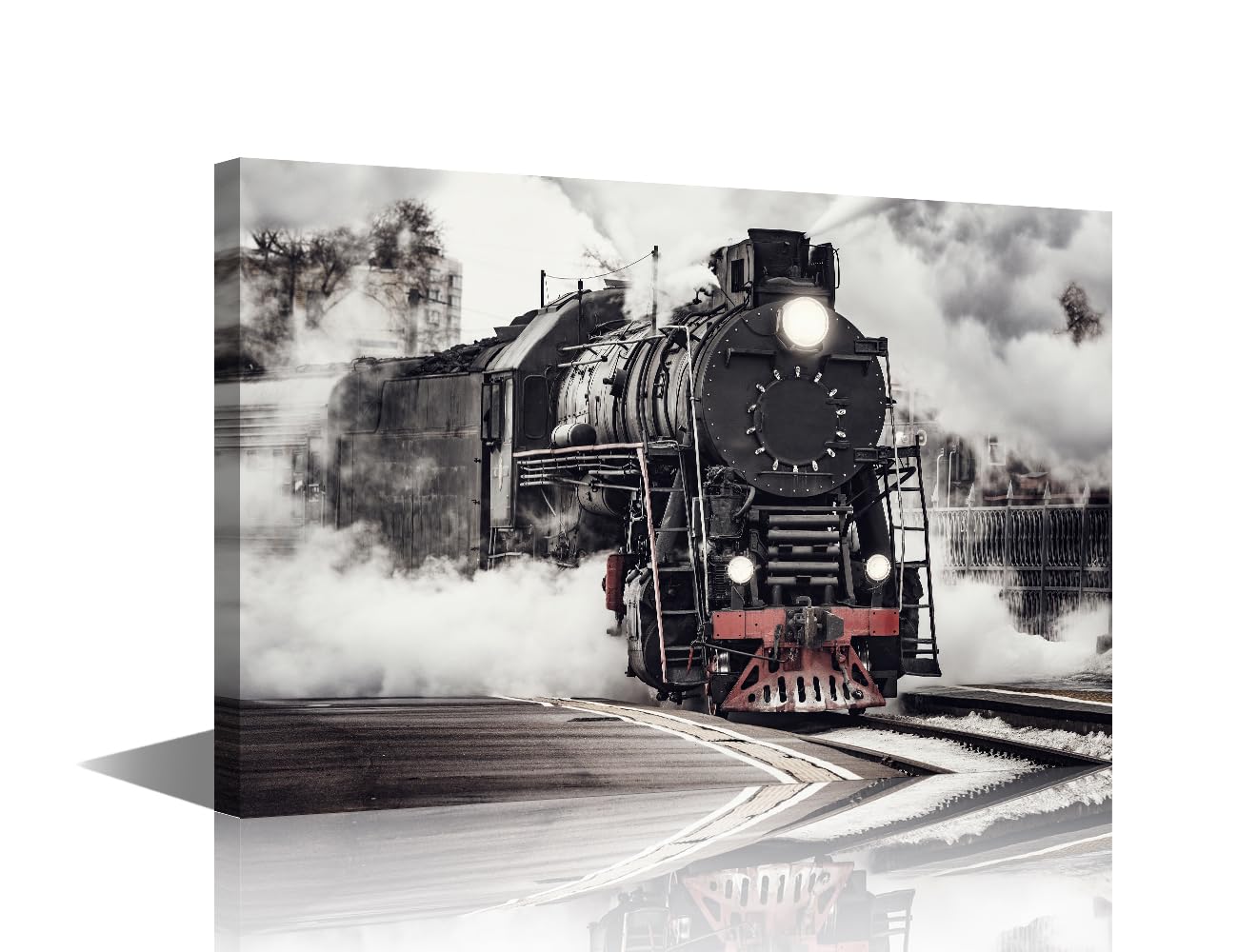 TISHIRON Wall Pictures Wall Art for Living Room Retro Steam Train Paintings 1 Panel Canvas Wall Art Home Decor Modern Artwork Posters and Prints Framed Gallery-wrapped Ready to Hang 18x12 in