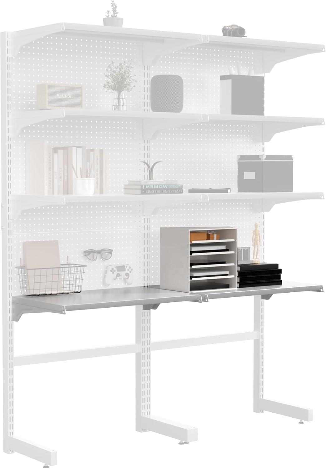 JWX Shelf Set *2 White, Suitable Pegboard Standing Shelf Unit White