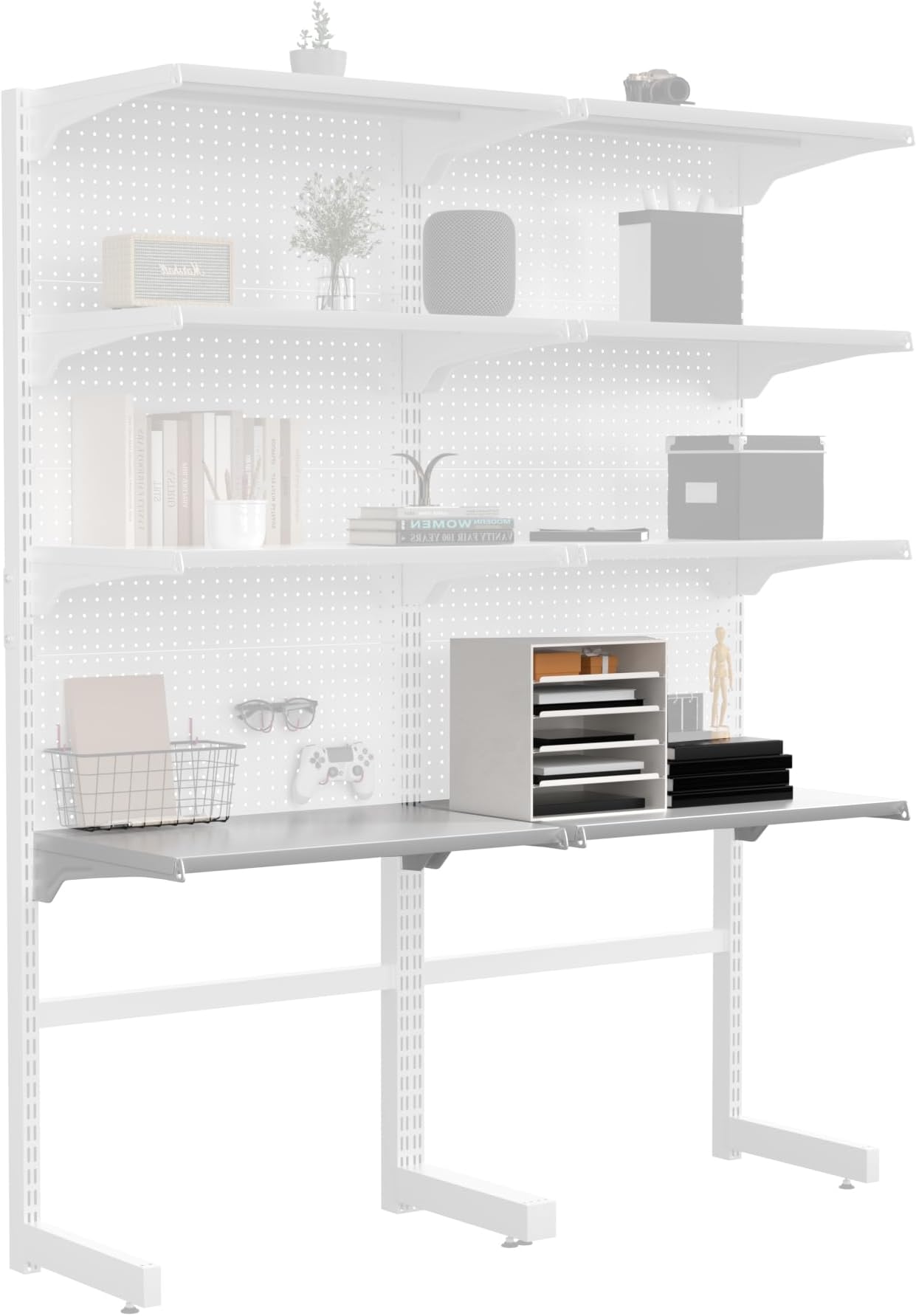 JWXShelf Set *2 White, Suitable Pegboard Standing Shelf Unit White
