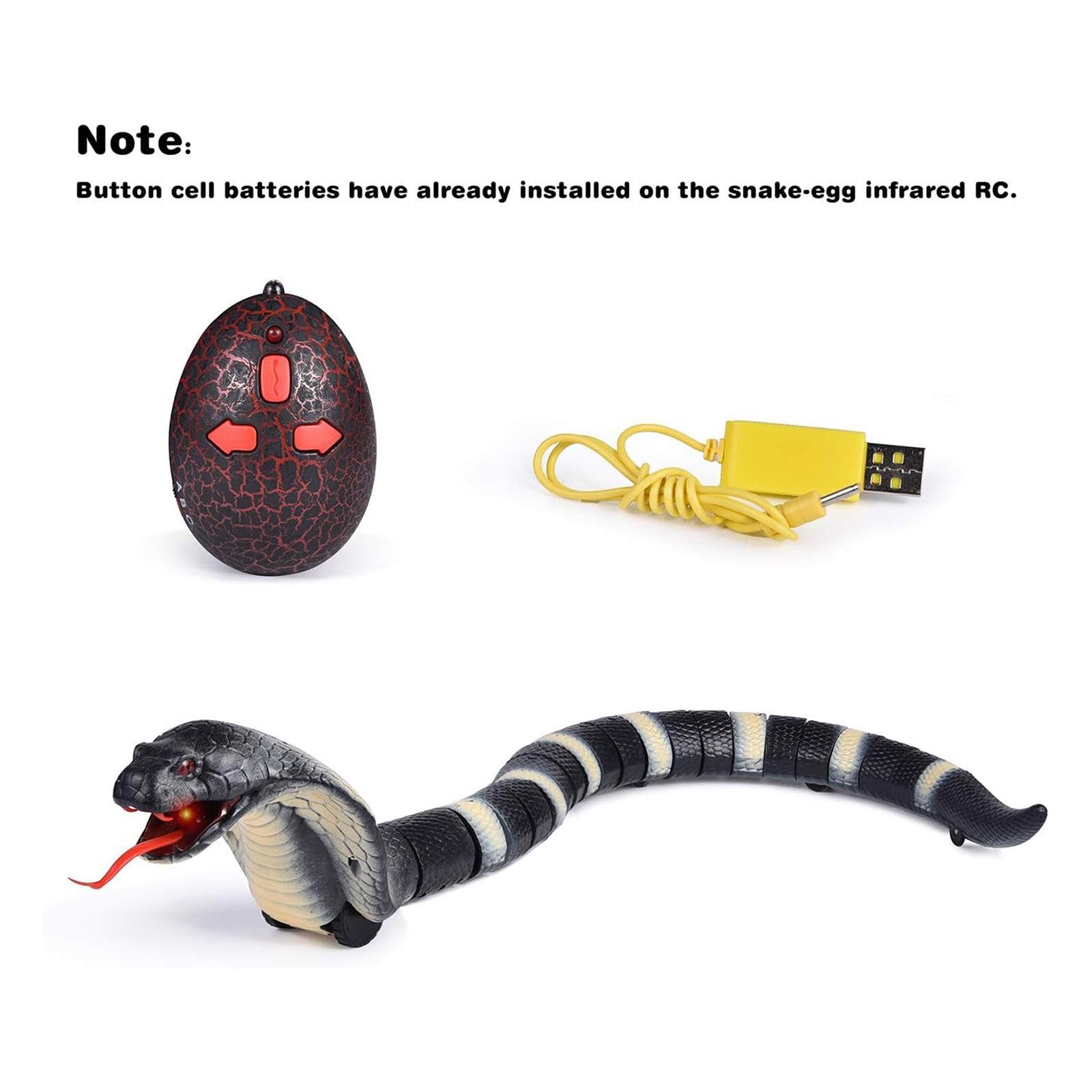 Perfeclan Serpent Télécommandé,Jouet Serpent à Capteur Intelligent, Jouet Farce RC Réaliste, Langue Rétractable et Queue Oscillante, électrique USB, Télécommandé pour Noël, Noir