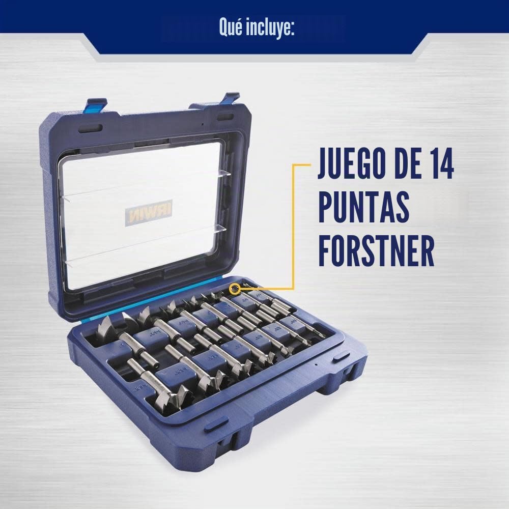 IRWIN Marples Forstner - Juego de brocas para madera, hechas de acero al carbono, ideal para carpintería fina, fabricación de armarios y más, 14 piezas (1966893)