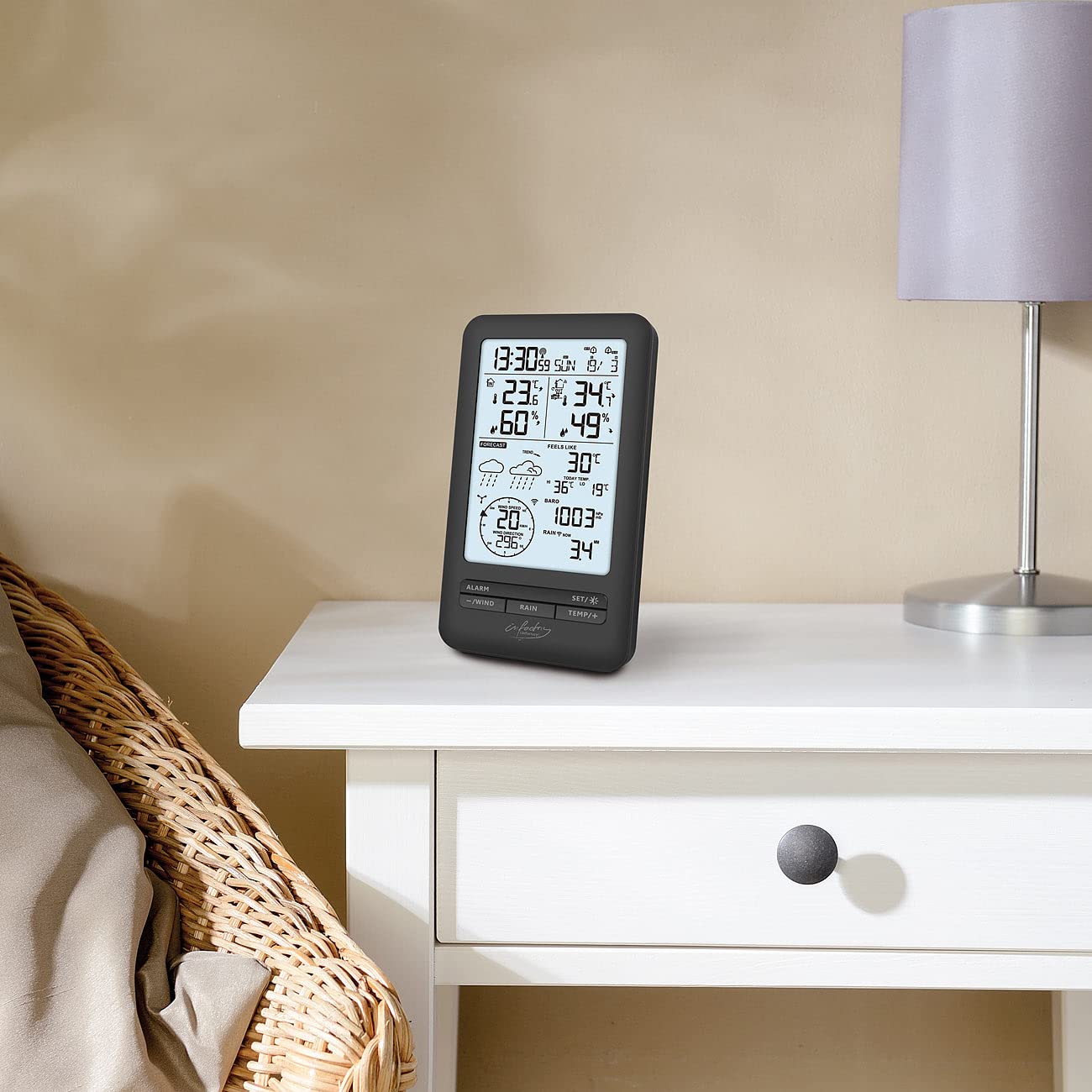 infactory Regenmesser: Funk-Wetterstation mit Profi-Außensensor, Wettervorschau & Hygrometer (Regensensor, Wetterstation mit Regensensor, WC)