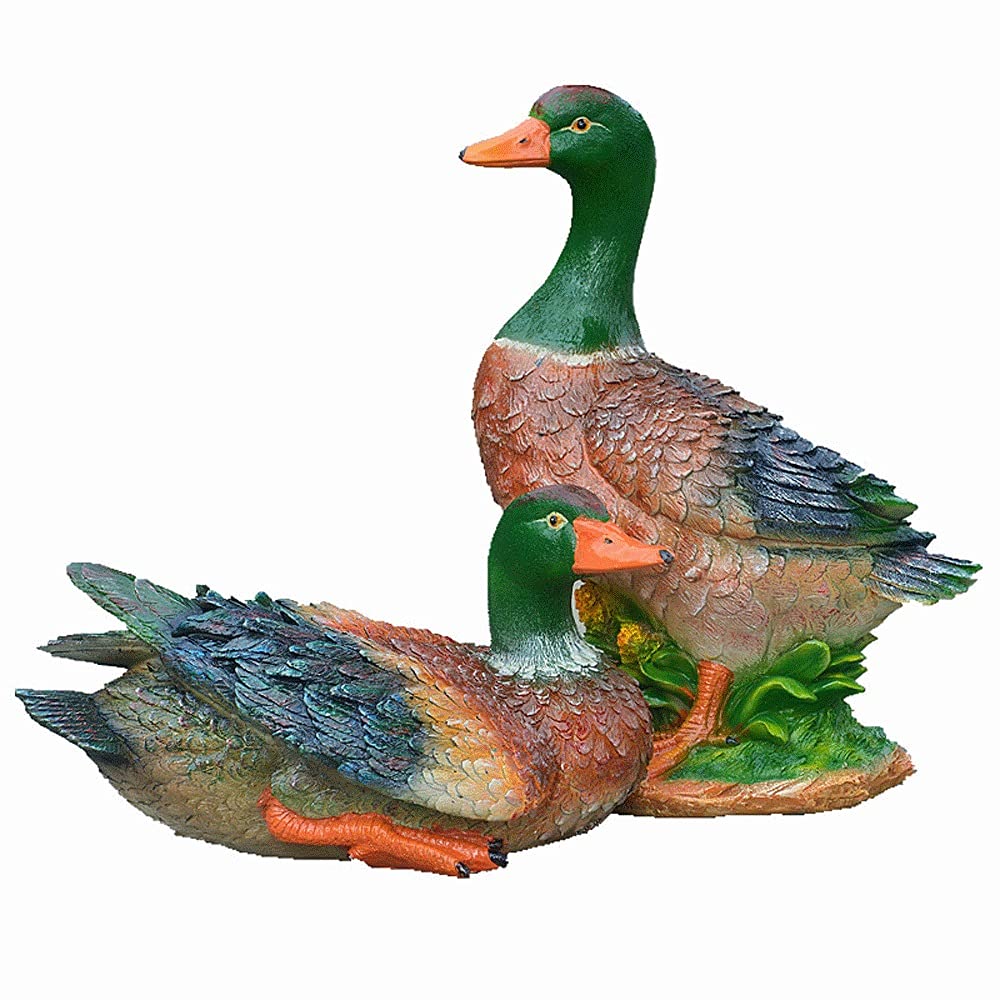 Gartendeko Gartenfigur-Grüner Kopf Ente, Vögel Deko für die Innen-und Außennutzung, Terrassen- und Gartendeko, Ornament für die Wiese，wetterfeste Garten Figur，Harz