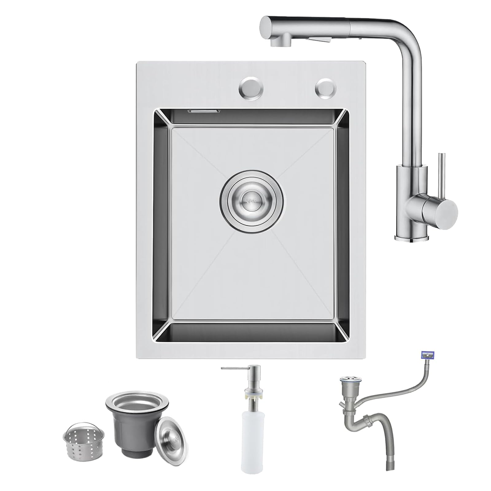 BoomHoze Small Sink with Kitchen Sink Mixer Tap, 35 x 45 cm Drop in Topmount Stainless Steel Campervan Bowl, Brushed Nickel Single Bowl with Soap Dispenser, Siphon, for Small Kitchen, Bar, Restaurant