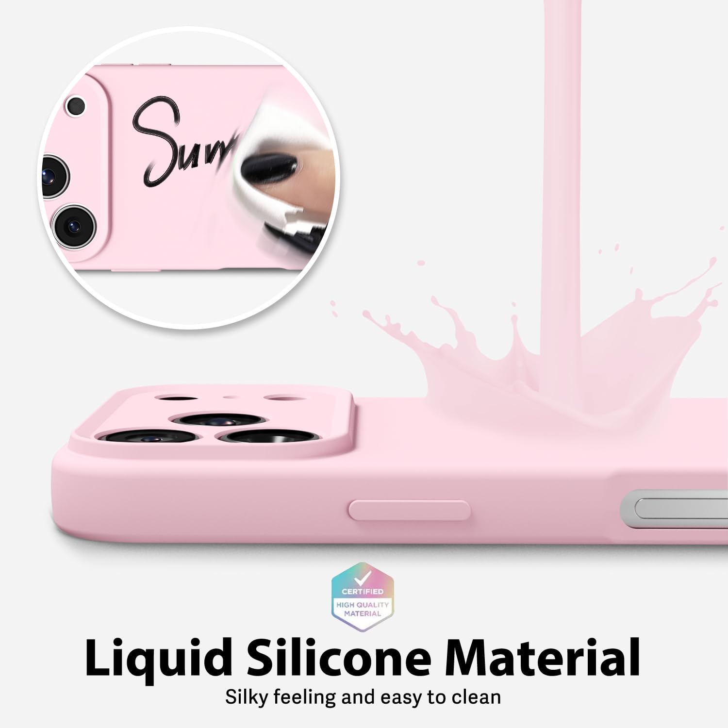 oakxco for iPhone 16 Pro Max Case Liquid Silicone, Soft Rubber Gel Elegant Aesthetic Basic Simple Cover, Cute Thin Slim TPU Matte Solid Color Plain Smooth Case for Women Girl, Light Pink — view 491