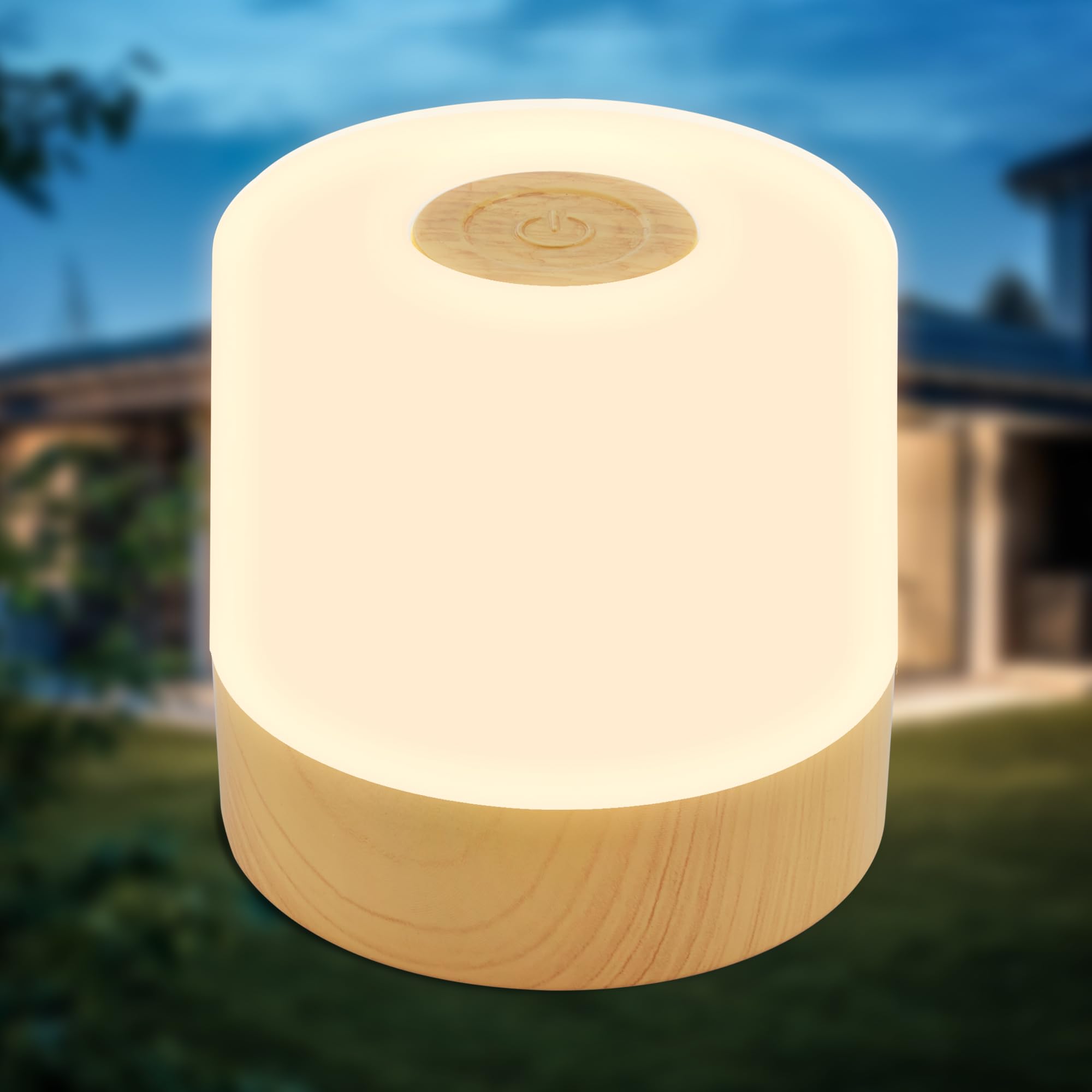 B.K.Licht - Mini Lámpara LED de Sobremesa Inalámbrica IP44 con Tacto, Regulable por Pasos, Batería Recargable, Cable USB-C, Lampara para Mesita, Lampara LED, 7x7Cm, Lamparas a Pilas, Luz, Madera