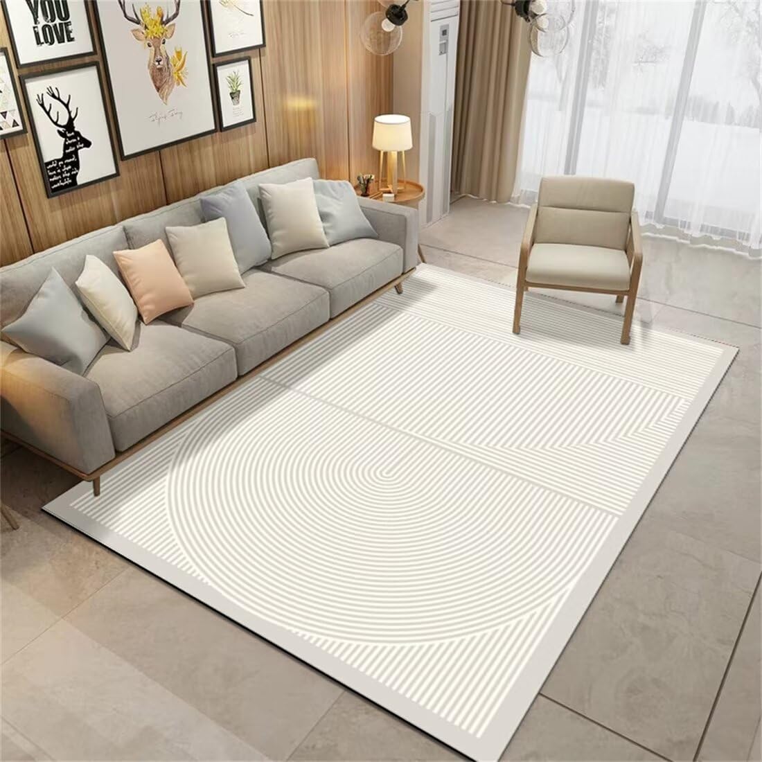 Tapis de salon deco chambre moderne gris au design géométrique épuré