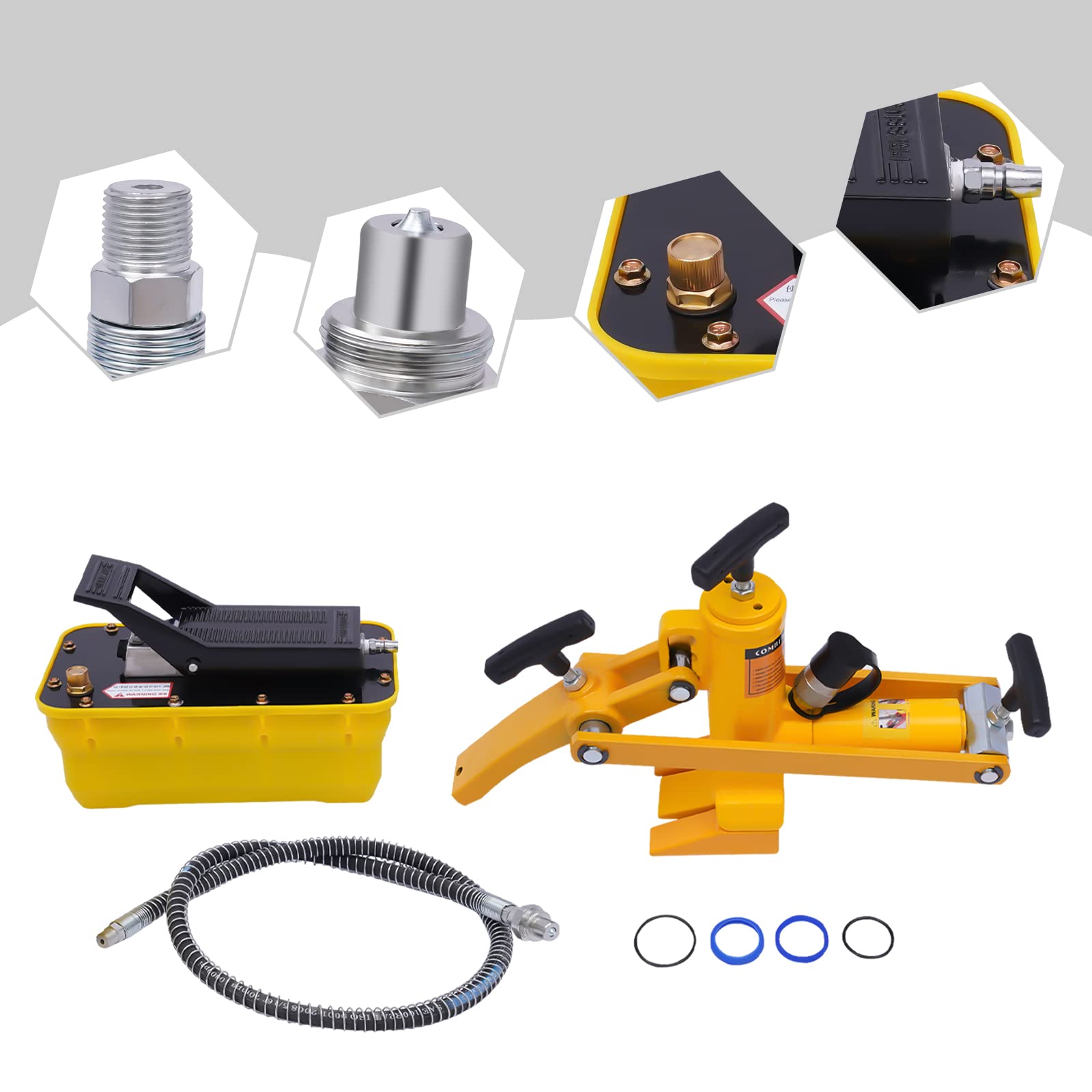 Wytrzymała hydrauliczna opona pneumatyczna 10000PSI z metalową pompką nożną i wężem powietrznym do ciągników ciężarowych, kosiarek, ATV (hydrauliczny łamacz koralików + pompa nożna)