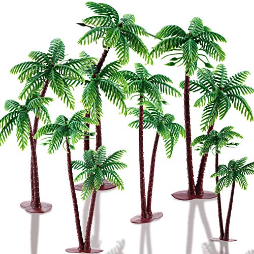 16 Pieces Plastic Green Palm Tree Coconuts Cupcake Topper Miniature Palm Tree Figurines Cake Decoration Micro Aquarium Garden Plant Building Model Landscape Scale Scenery 5.5 Inch #TOP13