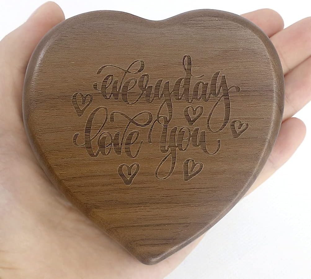 SOFTALK Solid Heart-Shaped Music Box Retro Music Box Christmas Birthday and Valentine's Day Gifts for Boy and Girl Friends (Walnut Box, Tune : Love You More Every Day)