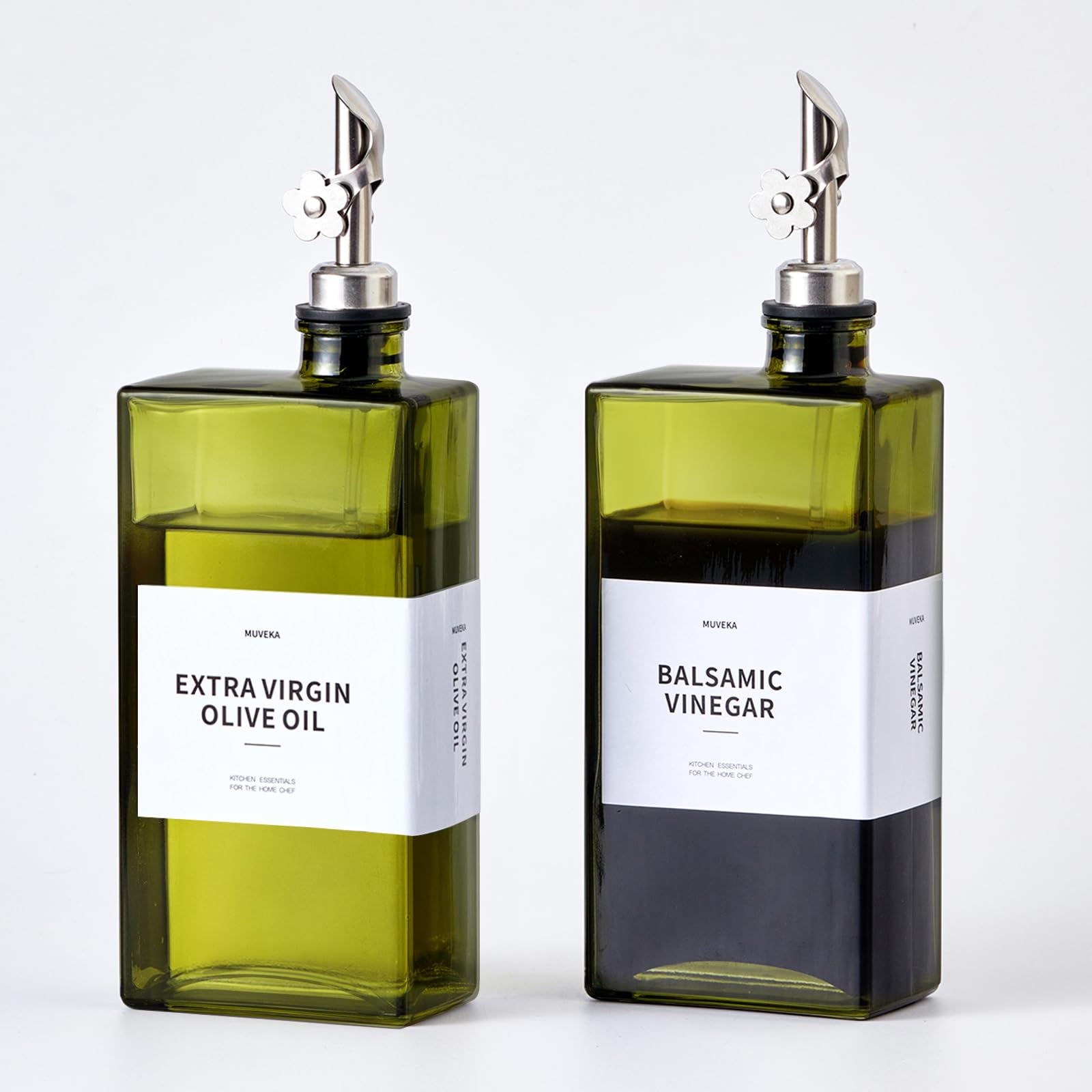 Botella dispensadora de aceite de oliva para cocina, juego de botellas dispensadoras de aceite y vinagre, recipiente de aceite de vidrio con vertedor automático, etiquetas, cepillo, embudo,
