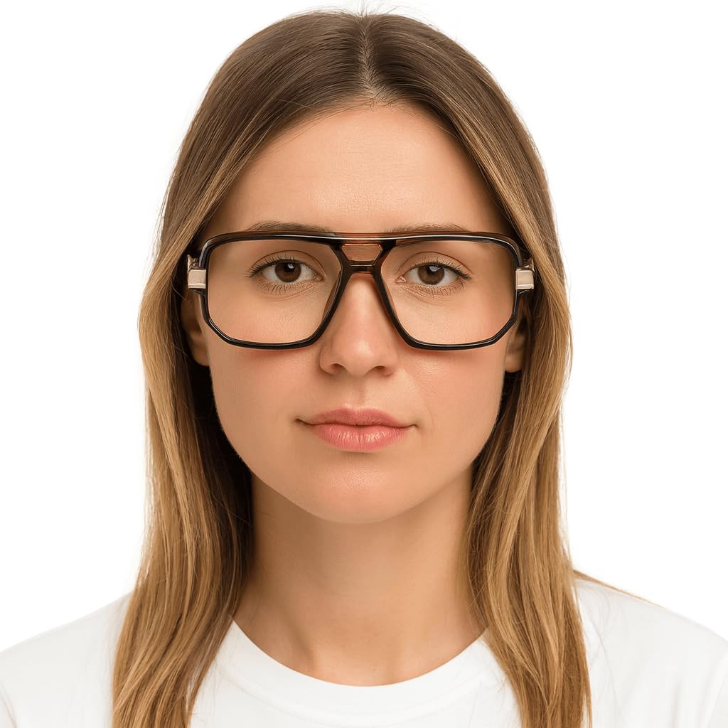 KISS RAPPER Occhiali da Vista Uomo Donna – Montatura Oversize con Dettagli Metallici – Lenti Trasparenti Antiriflesso con Protezione UV – Look Elegante & Streetwear per Business & Casual
