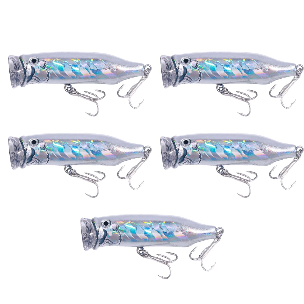 5 Pcs Surface Fishing Lures, 7.2CM Popper Sea Fishing Baits Artificial Floating Lures for Pike Bass Salmon Perch (Light Blue)
