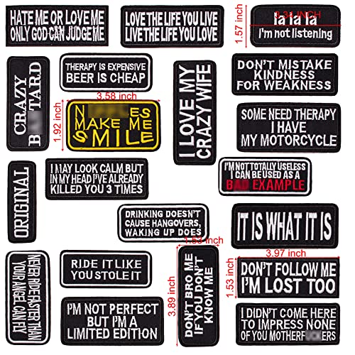 U-Sky Sew Or Iron On Patches, Mix Pack 20Pcs Funny Patches Letter For Motorcycle Biker Vest, Cool Patches For Backpacks, Sew On Appliques For Jeans, Cute Applique Patches For Jackets (Design-1) #TOP1