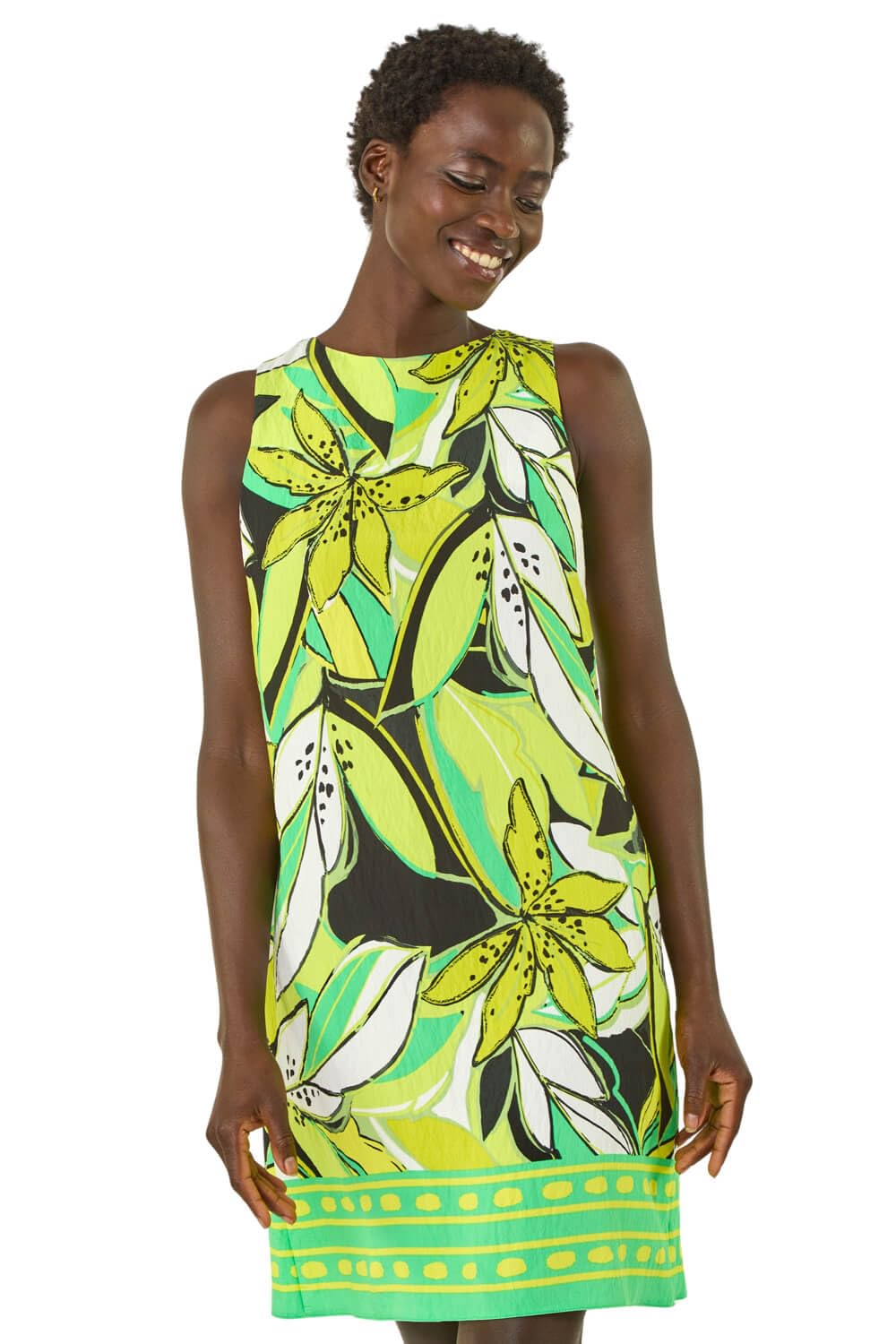 Roman Women's Lime Tropical Leaf Border Shift Dress In | : Size 18