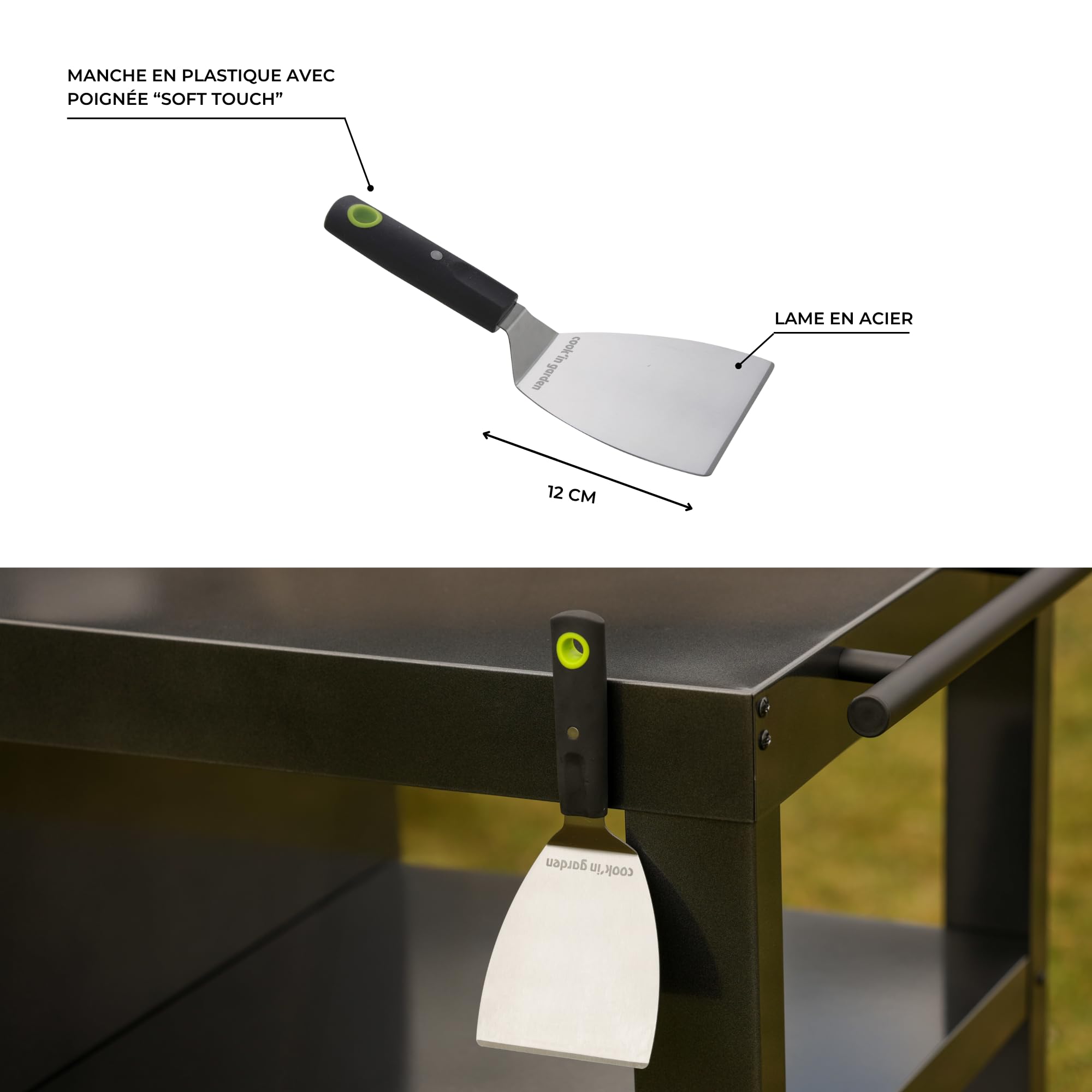 Spatule Aimantée - Bords Relevés - Manche Soft Touch - Plancha-Barbecue