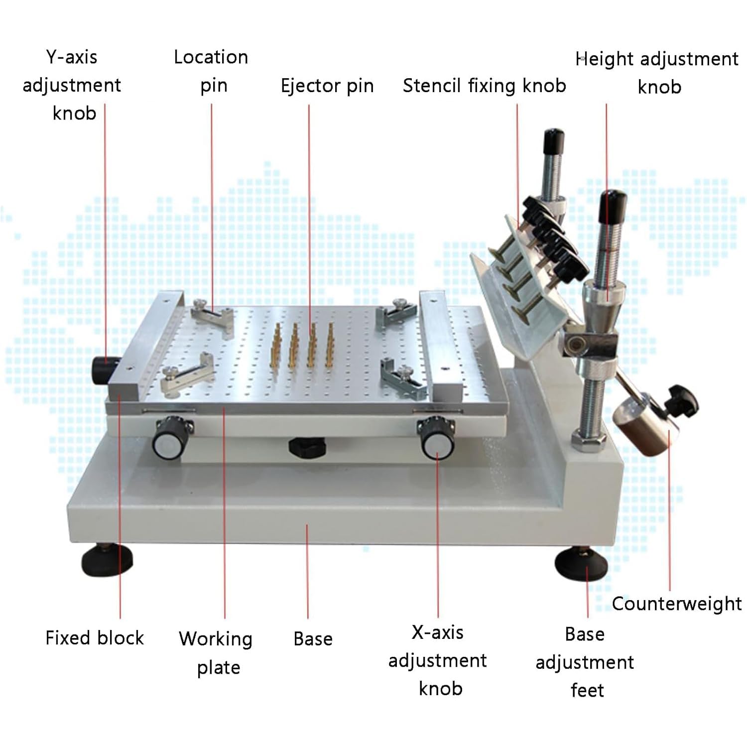 Drukarka pasty lutowniczej, wysoce precyzyjna stacja sitodruku SMT ± 0,01 mm ruchomy wypychacz, maksymalny obszar drukowania 250 x 400 mm do montażu PCB i produkcji elektroniki